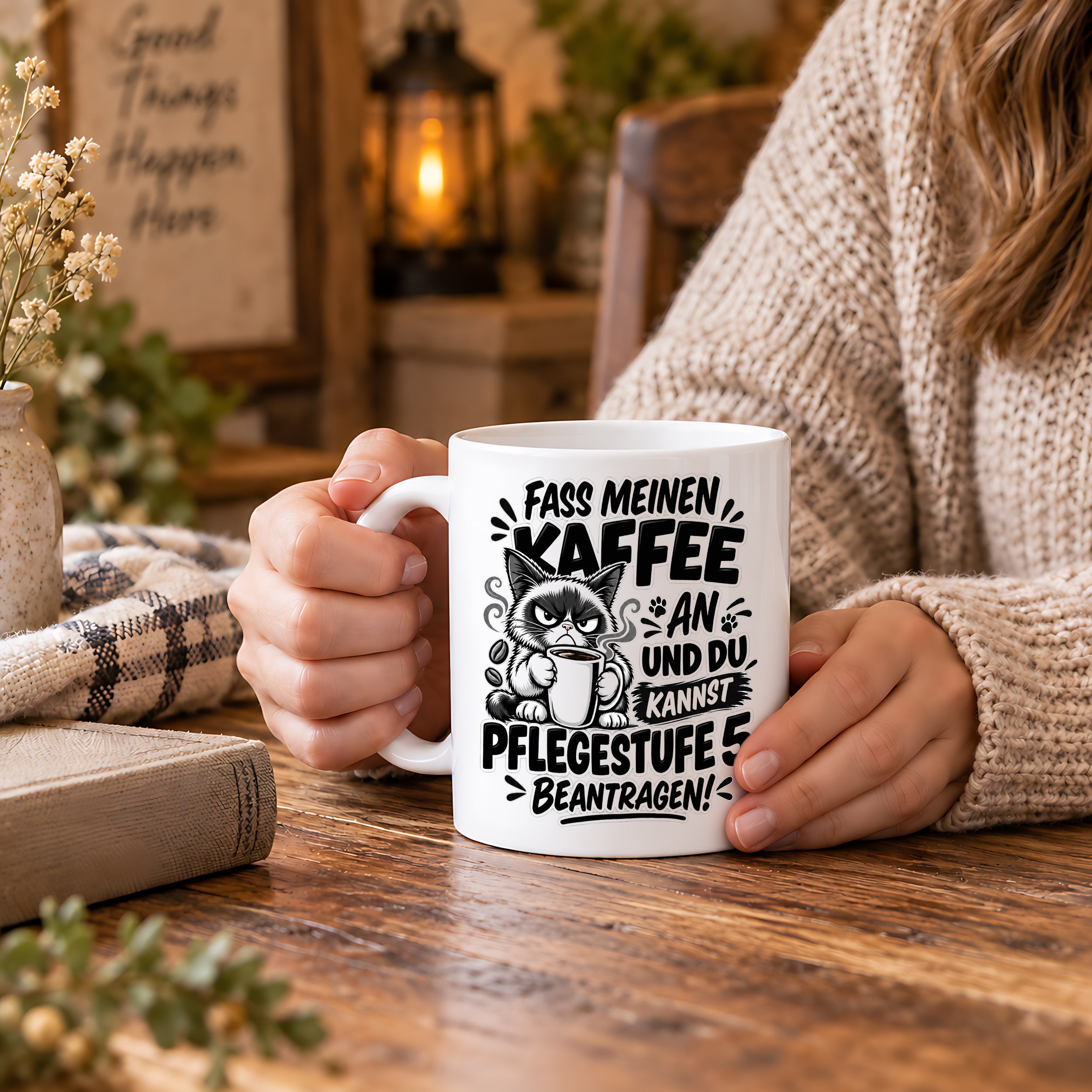 Herzbotschaft Tasse Fass meinen Kaffee an - Pflegestufe 5