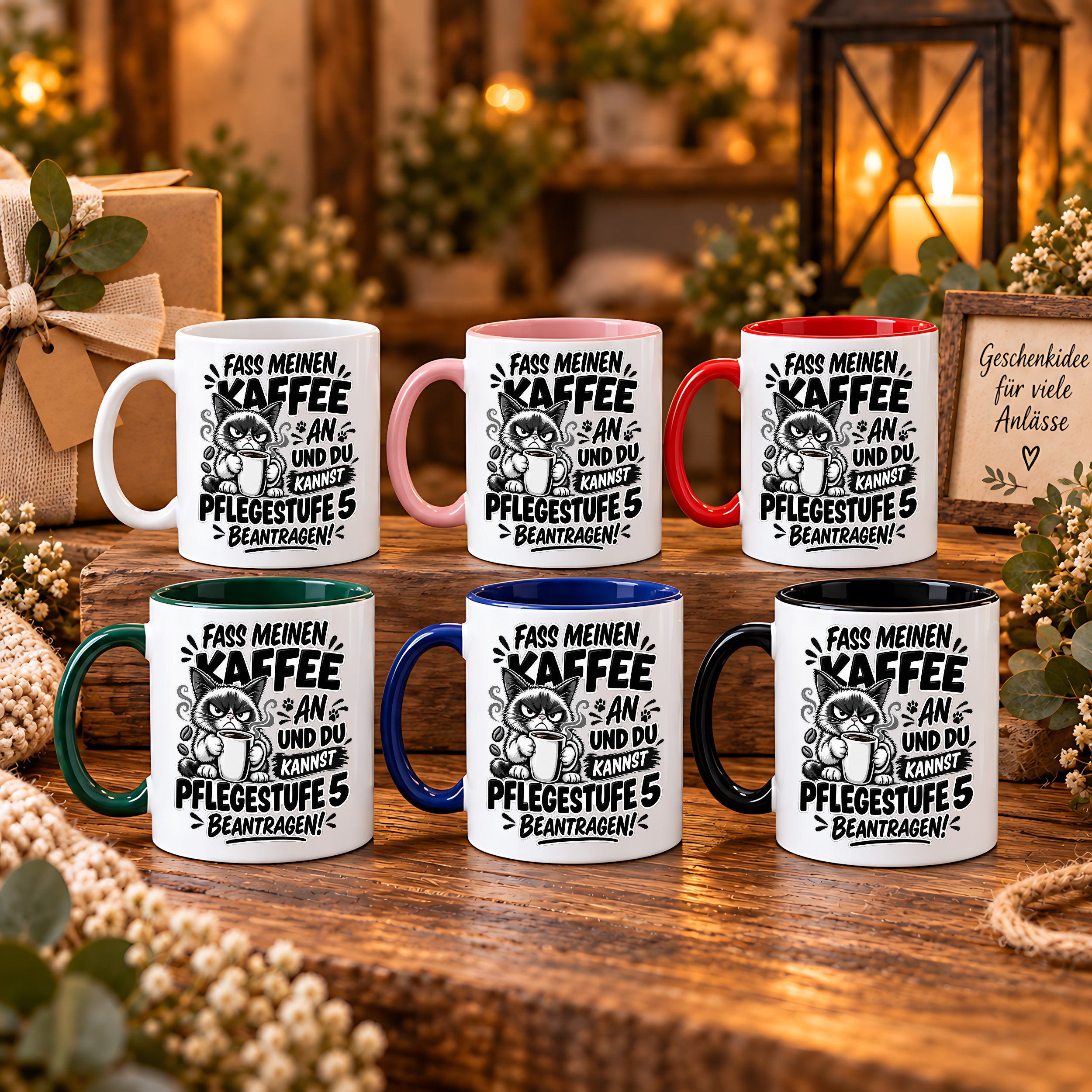 Herzbotschaft Tasse Fass meinen Kaffee an - Pflegestufe 5