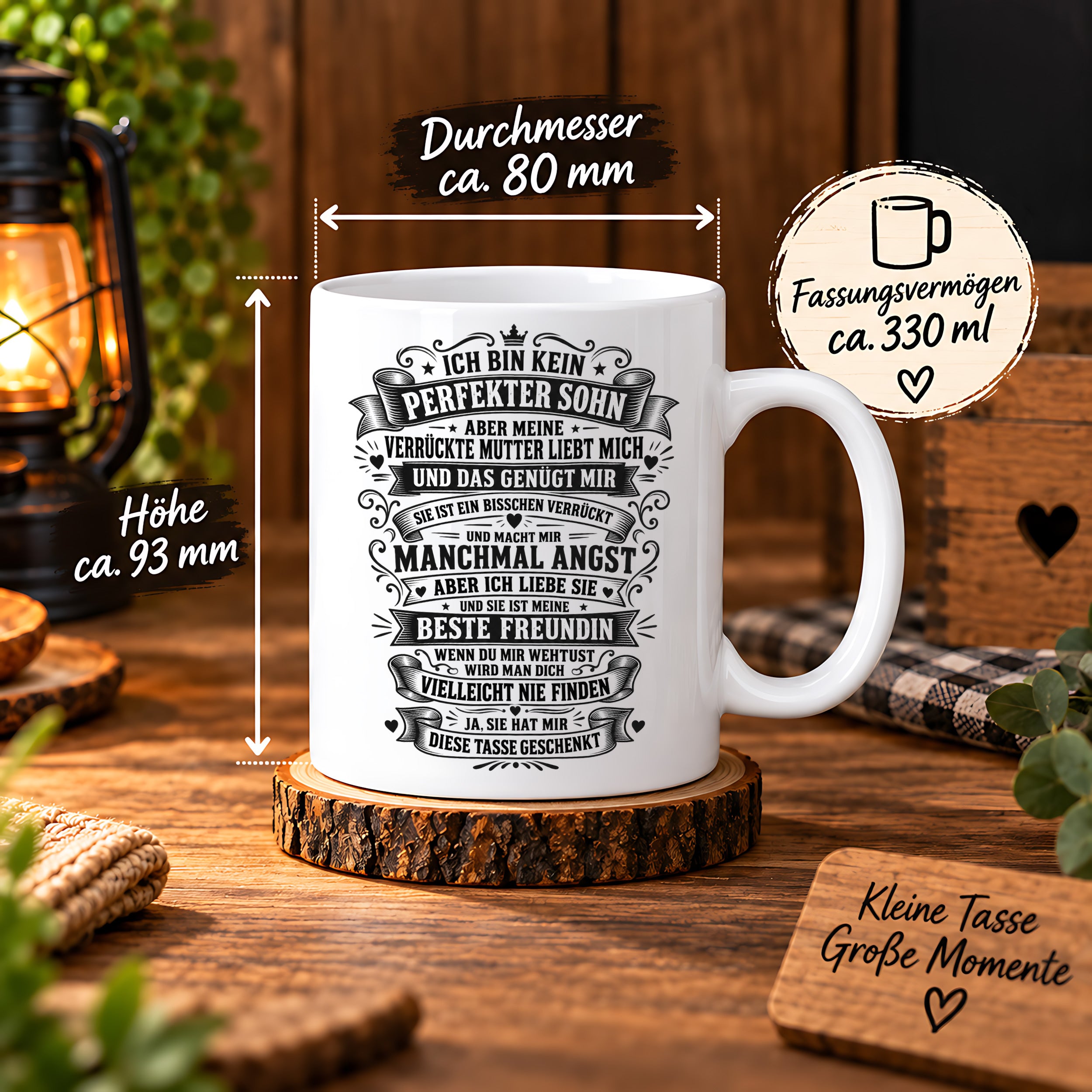 Herzbotschaft Tasse für Söhne von der Mutter – Ich bin kein perfekter Sohn