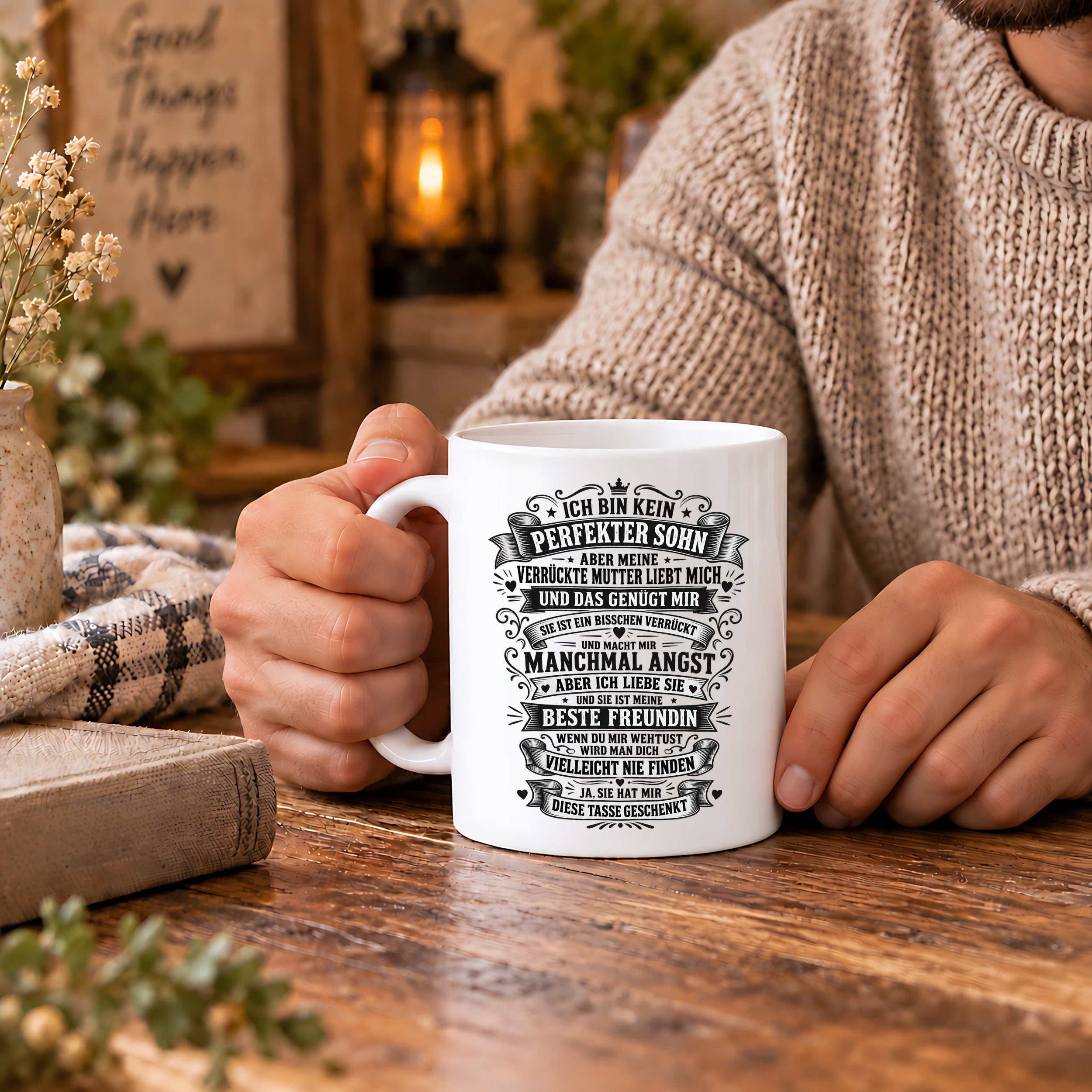 Herzbotschaft Tasse für Söhne von der Mutter – Ich bin kein perfekter Sohn