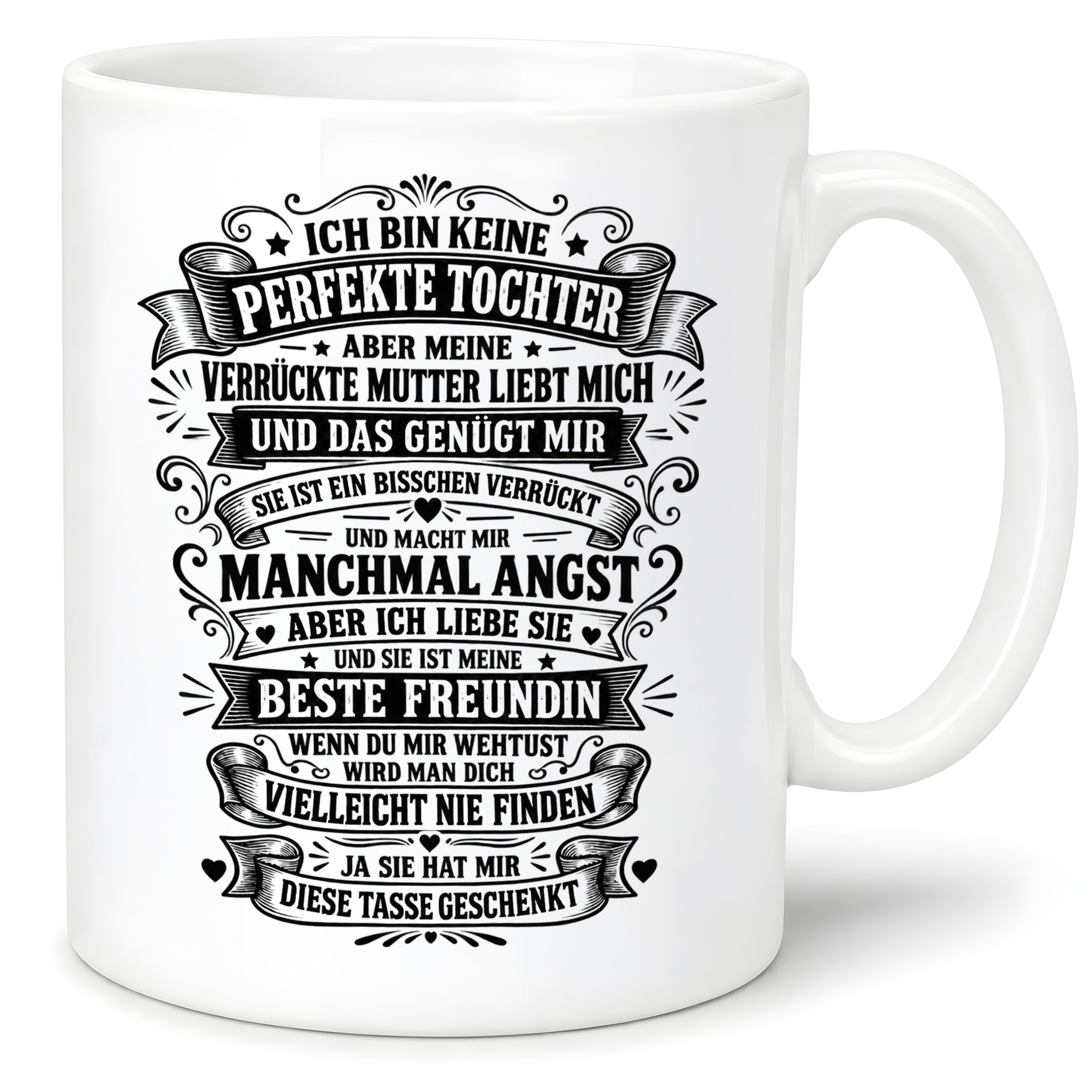 Herzbotschaft Tasse Tochter Mutter Geschenk Verrückte Mama Spruch 330 ml