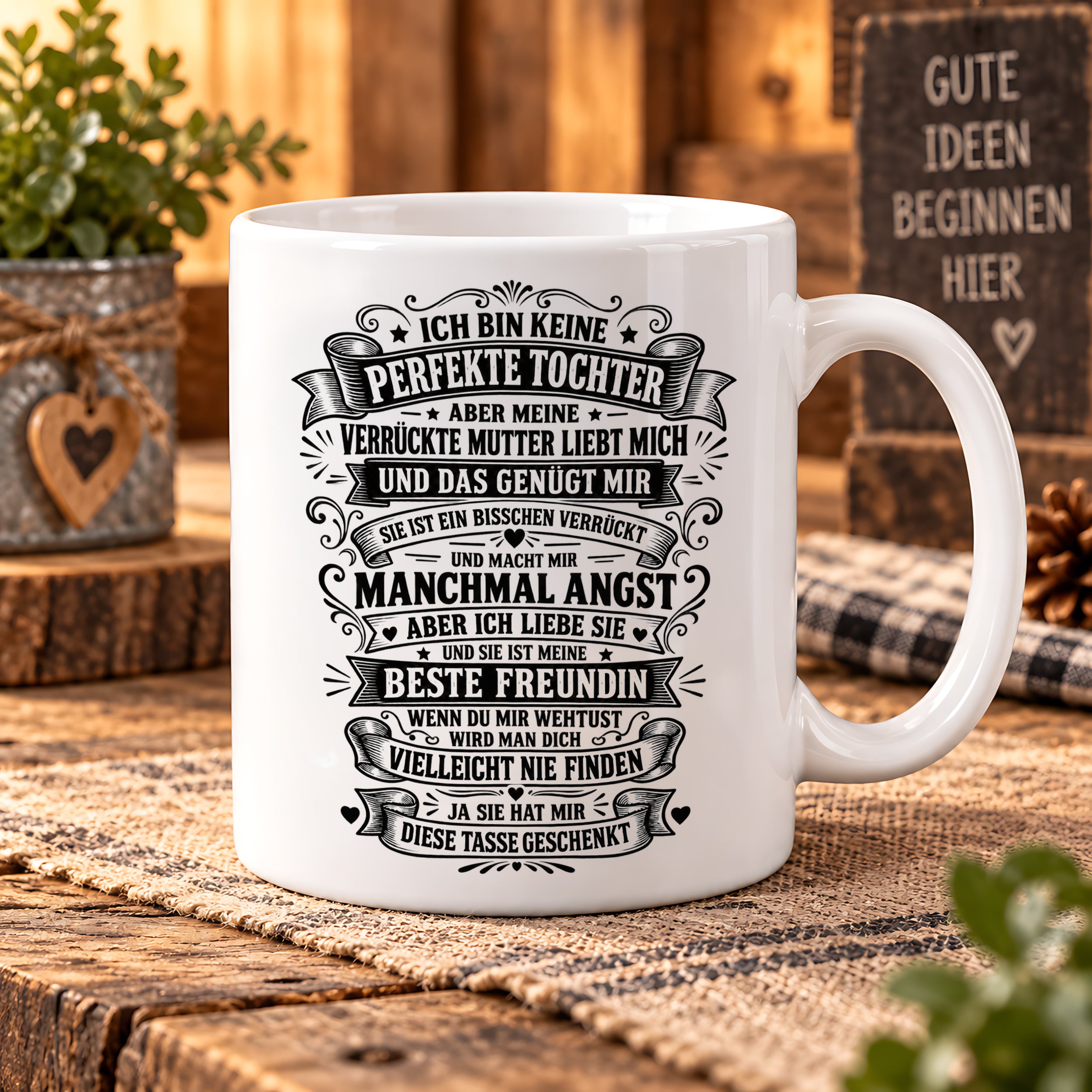 Herzbotschaft Tasse Tochter Mutter Geschenk Verrückte Mama Spruch 330 ml