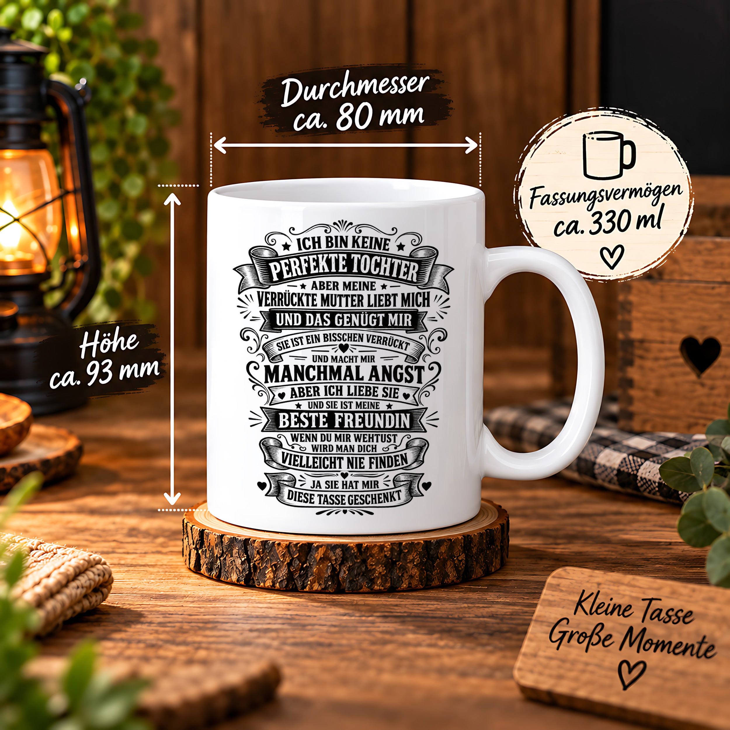 Herzbotschaft Tasse Tochter Mutter Geschenk Verrückte Mama Spruch 330 ml