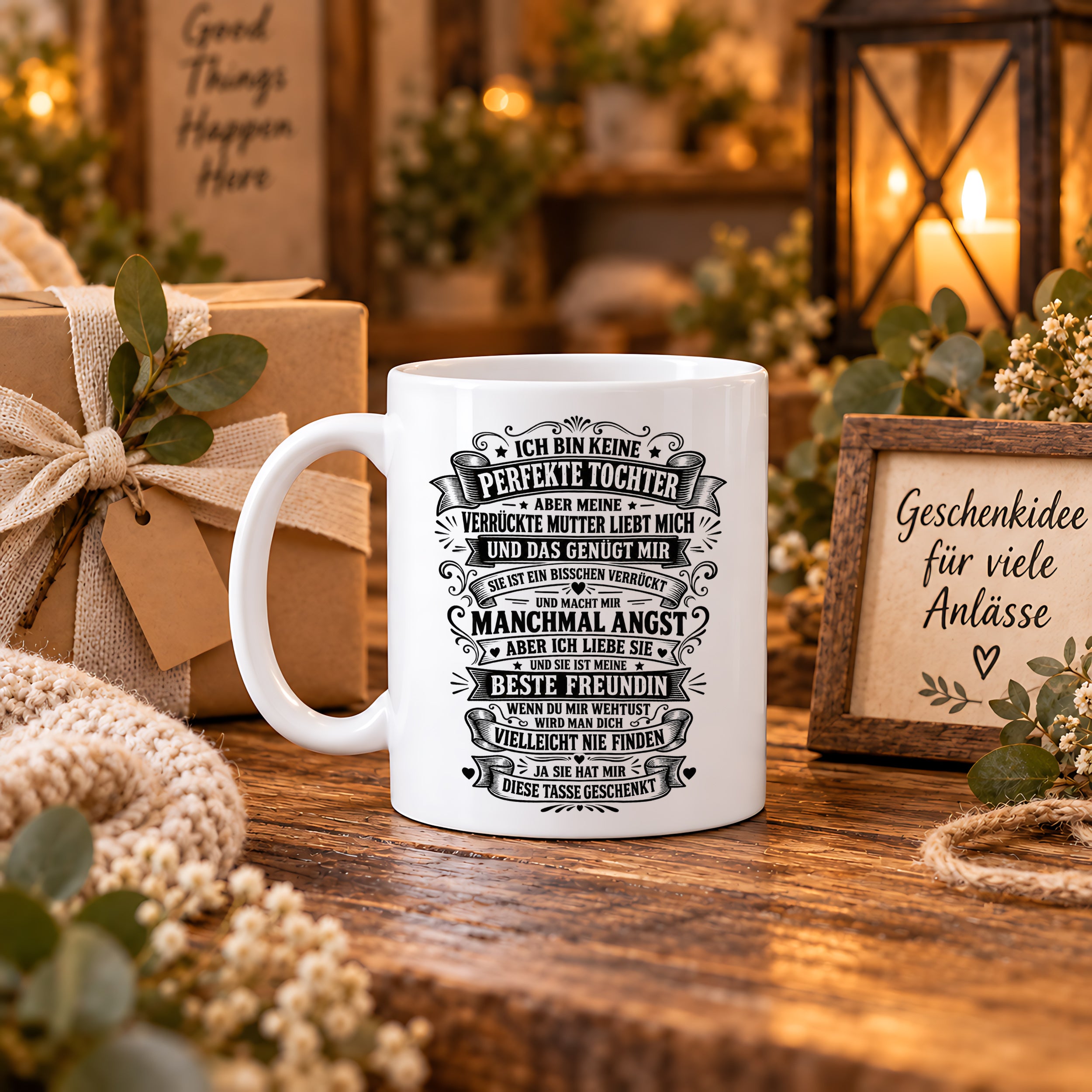 Herzbotschaft Tasse Tochter Mutter Geschenk Verrückte Mama Spruch 330 ml