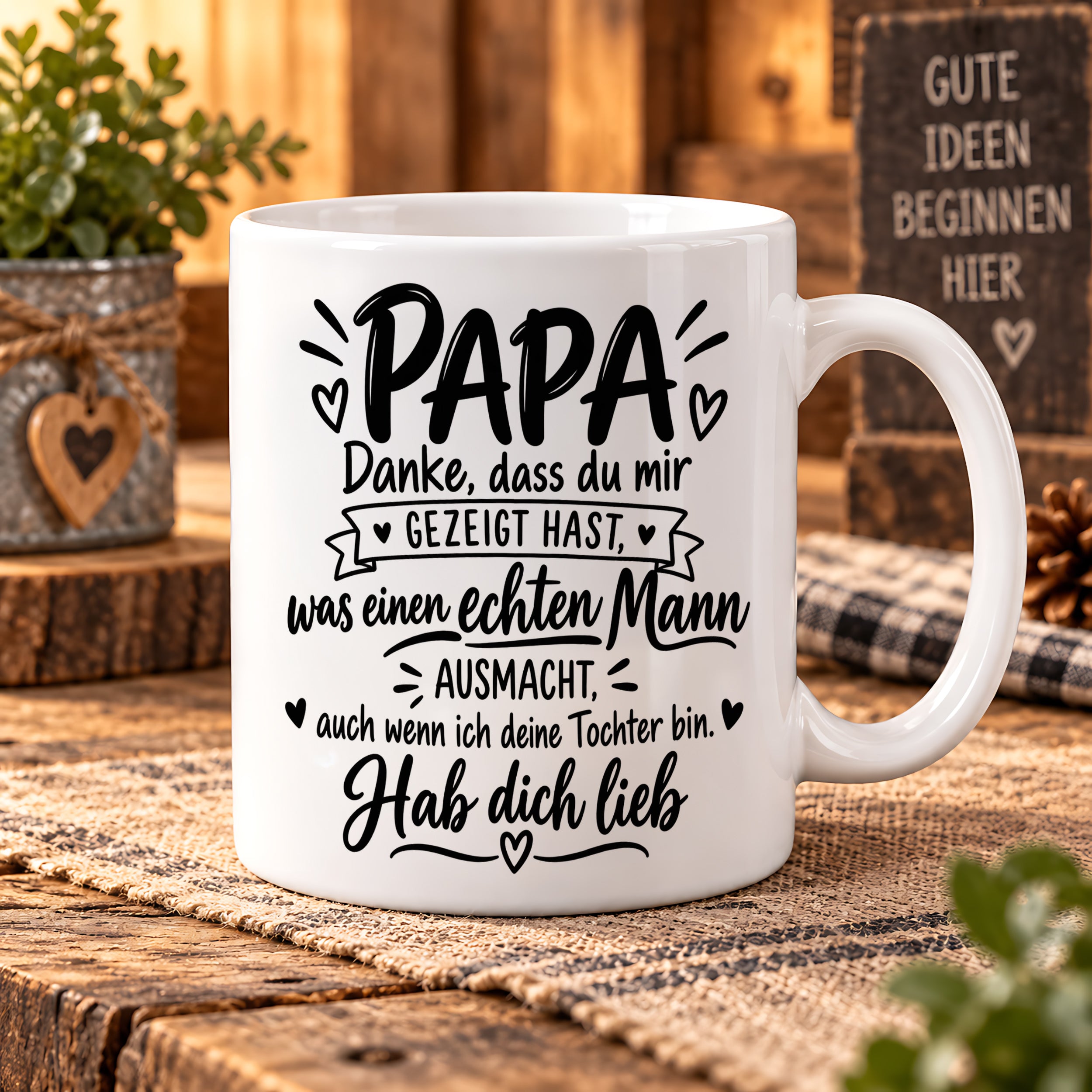 Herzbotschaft Tasse Papa Geschenk von Tochter Danksagung Tochter an Papa
