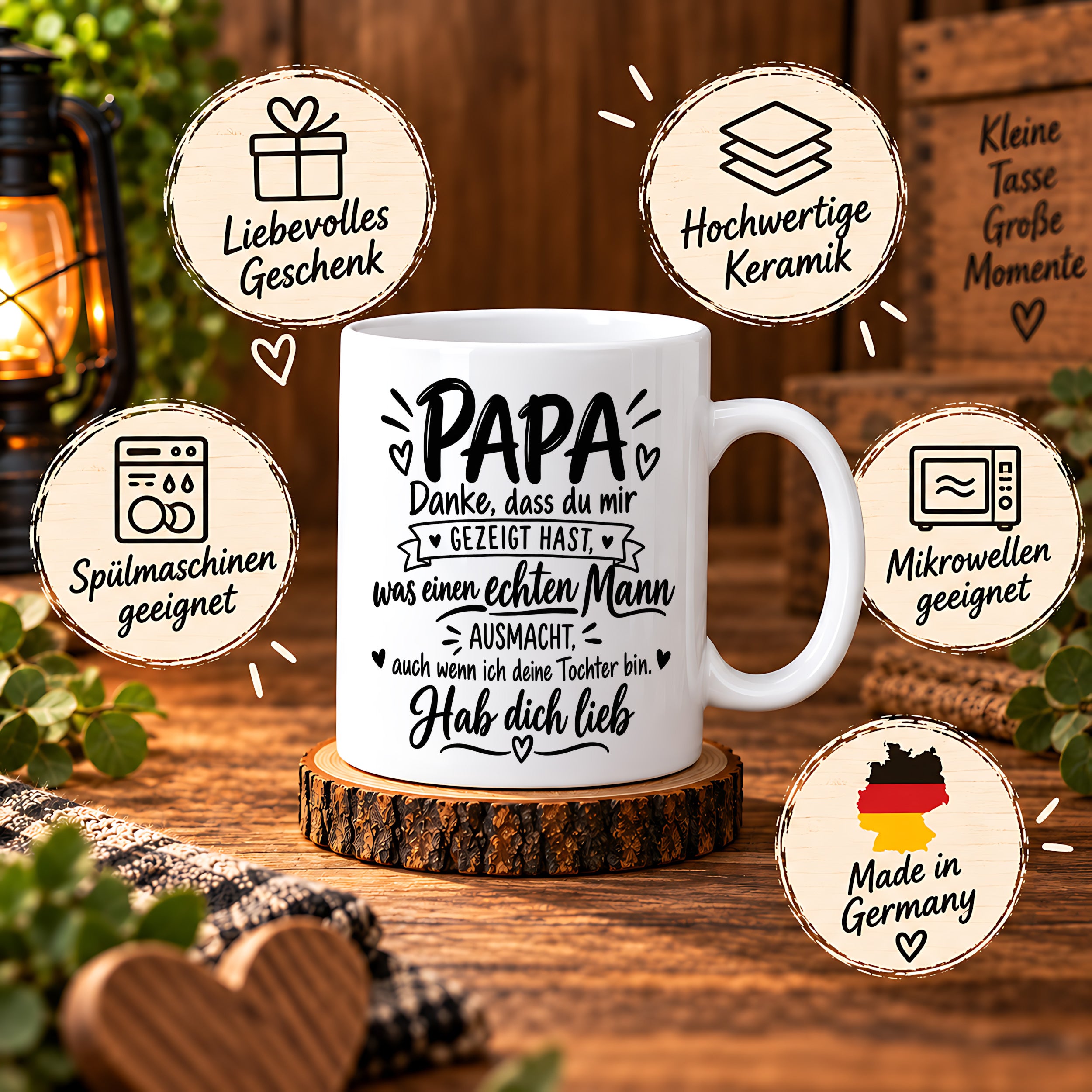 Herzbotschaft Tasse Papa Geschenk von Tochter Danksagung Tochter an Papa