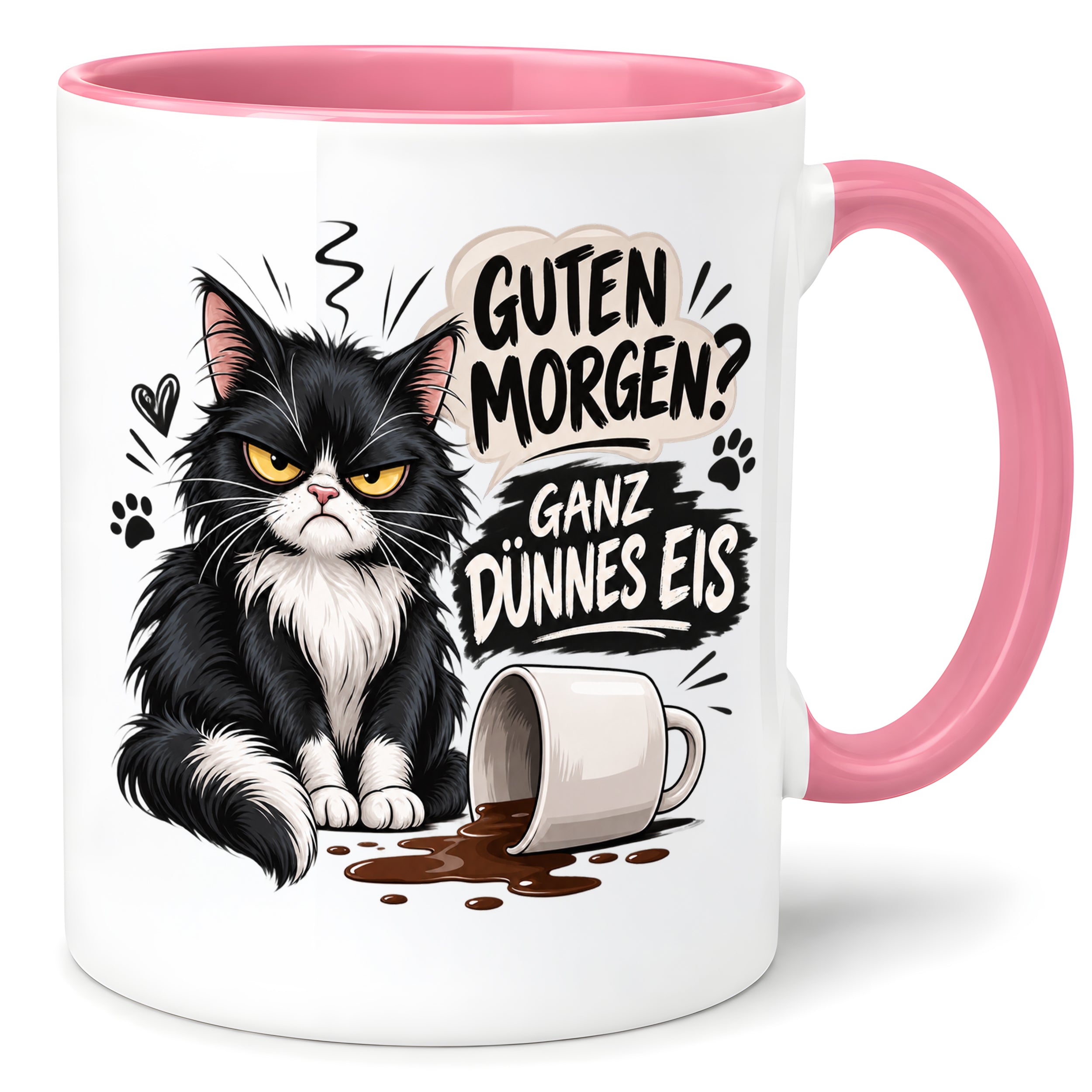 Herzbotschaft Tasse Guten Morgen Ganz dünnes Eis Katze 330 ml Geschenk