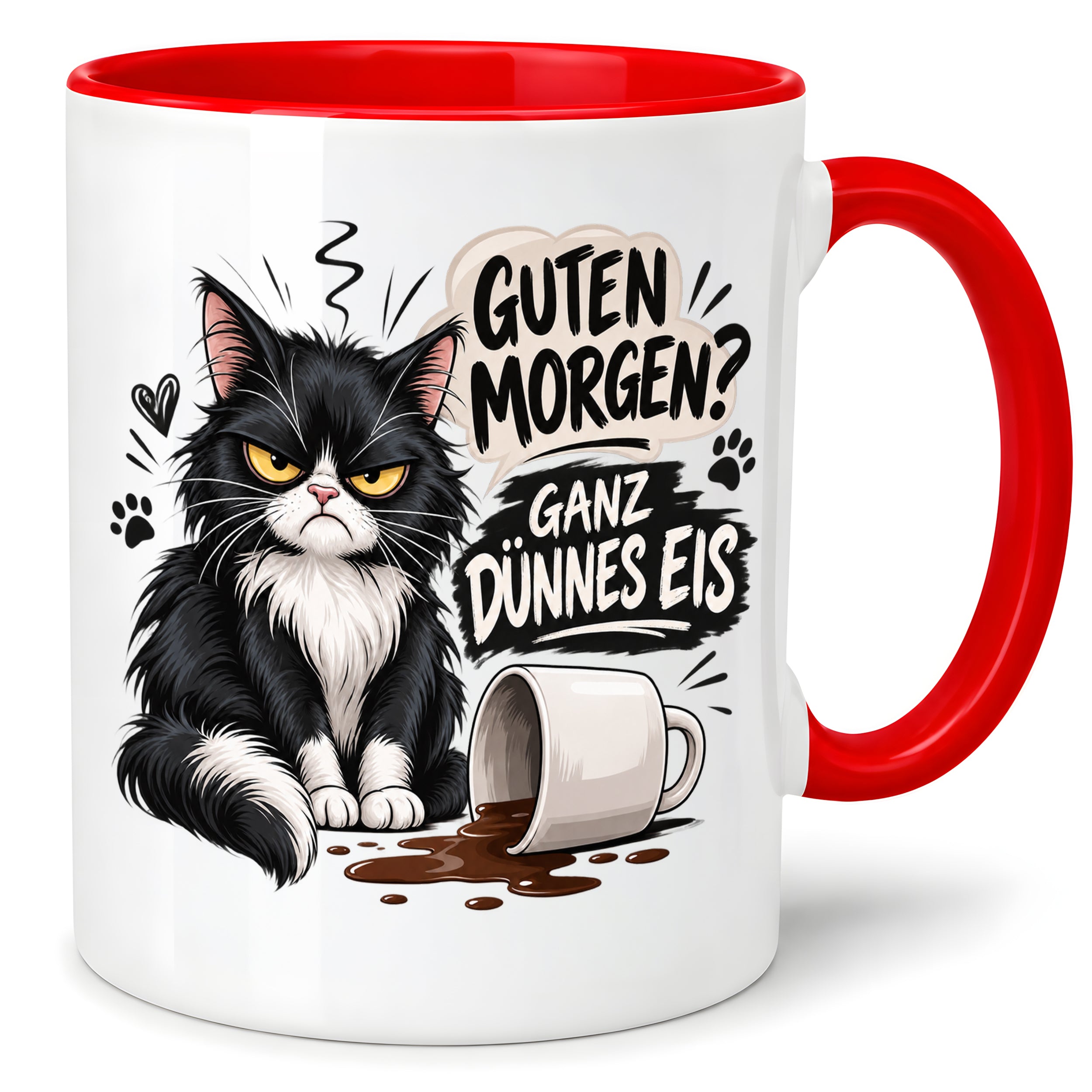 Herzbotschaft Tasse Guten Morgen Ganz dünnes Eis Katze 330 ml Geschenk