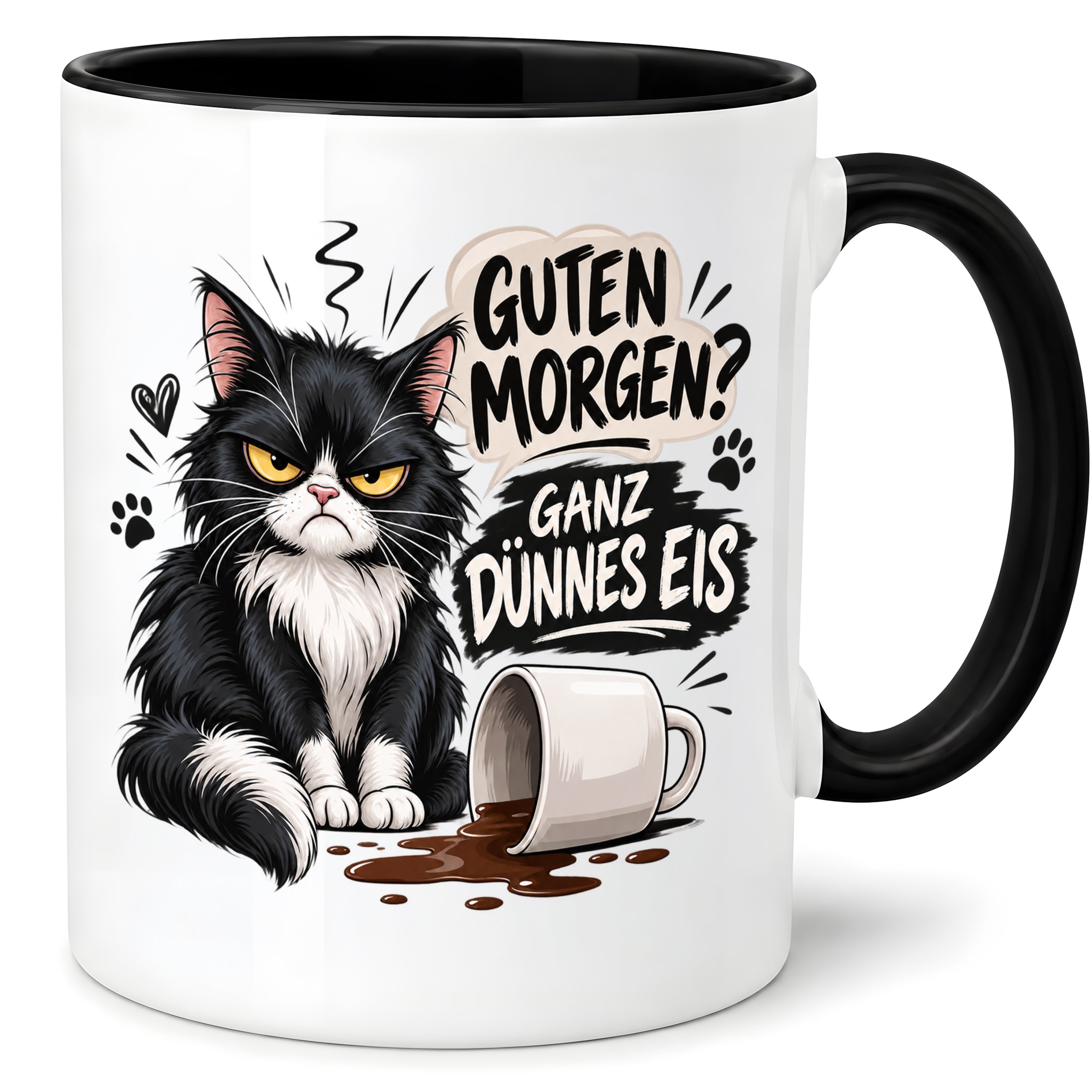 Herzbotschaft Tasse Guten Morgen Ganz dünnes Eis Katze 330 ml Geschenk