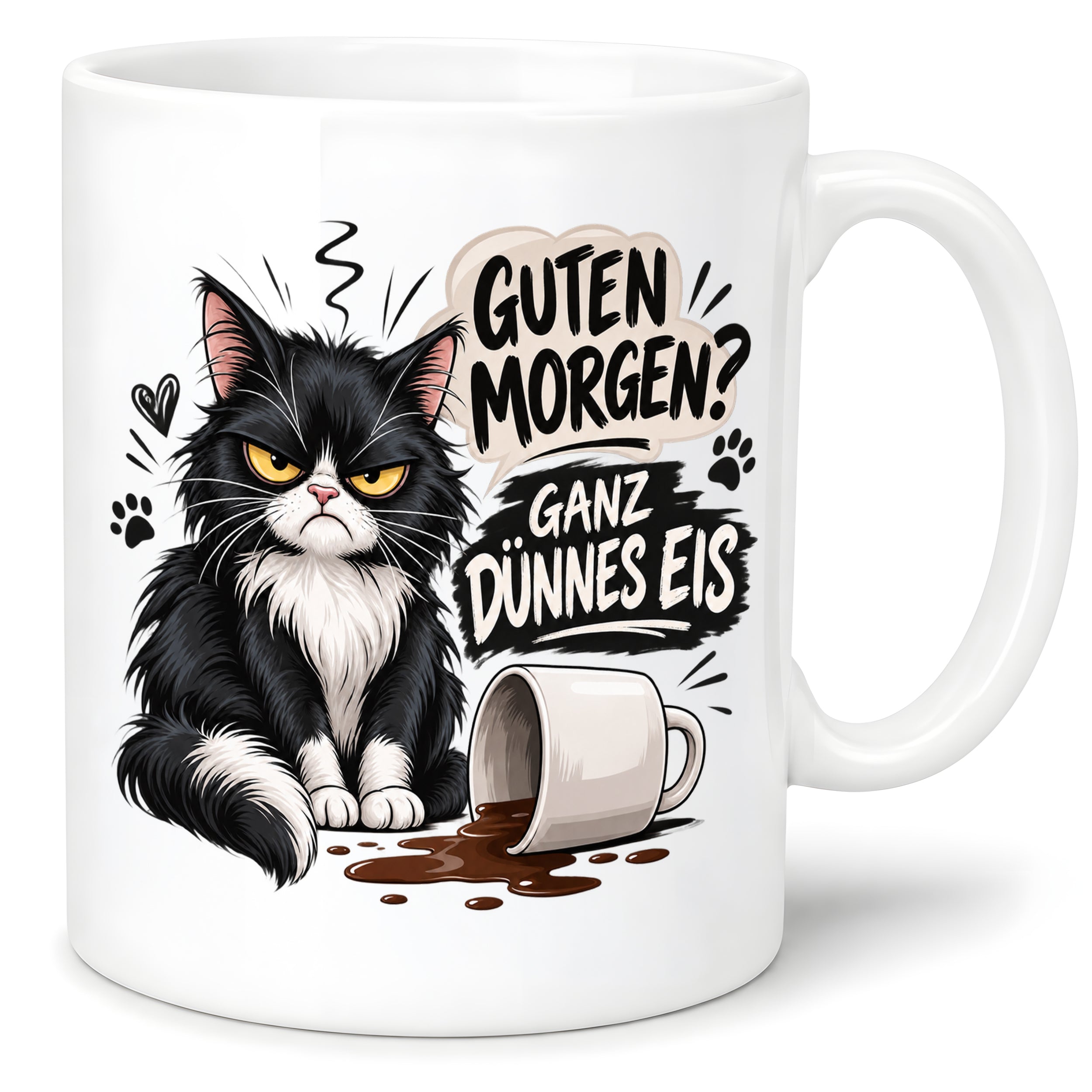 Herzbotschaft Tasse Guten Morgen Ganz dünnes Eis Katze 330 ml Geschenk