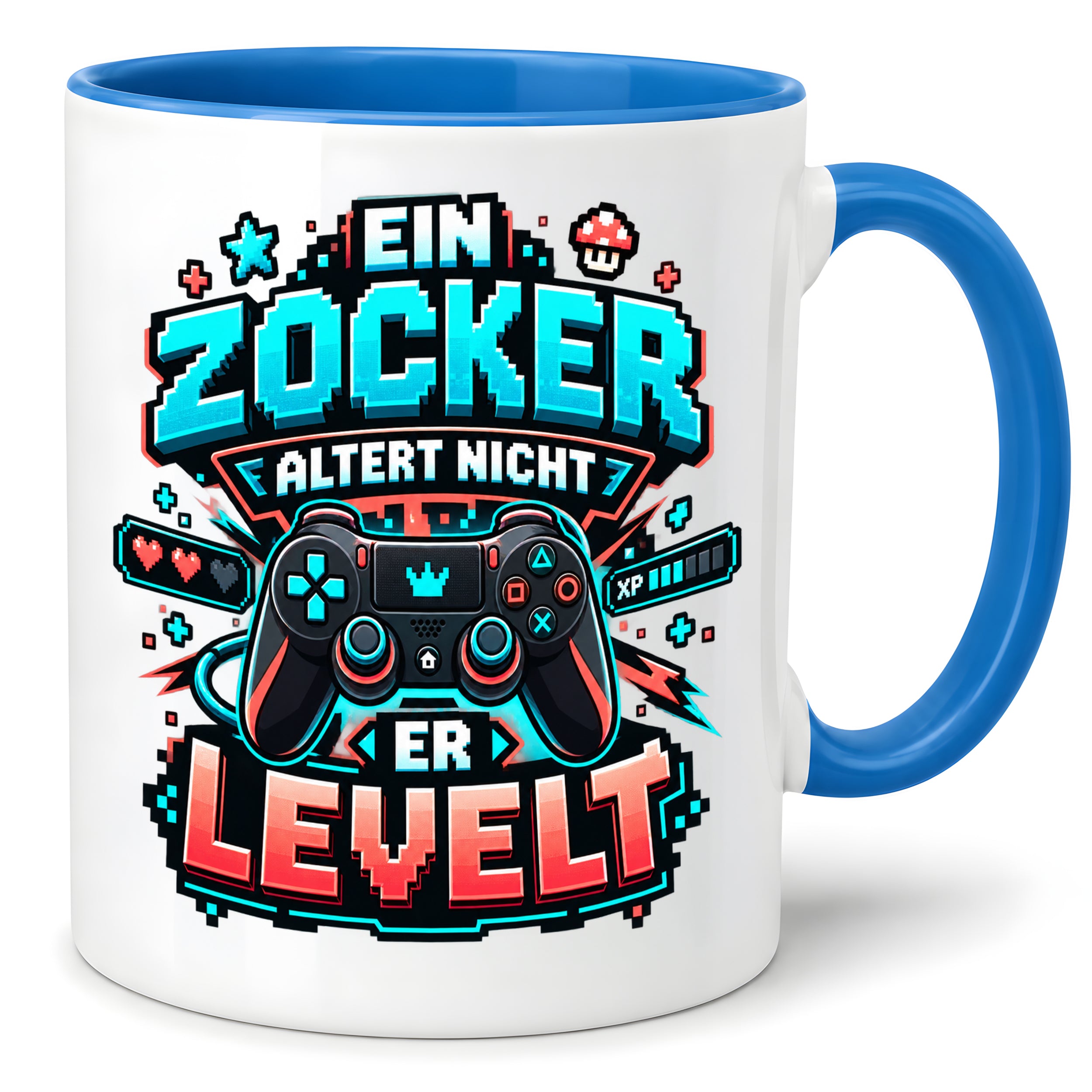 Herzbotschaft Geburtstag Tasse für Gamer Ein Zocker altert nicht er levelt