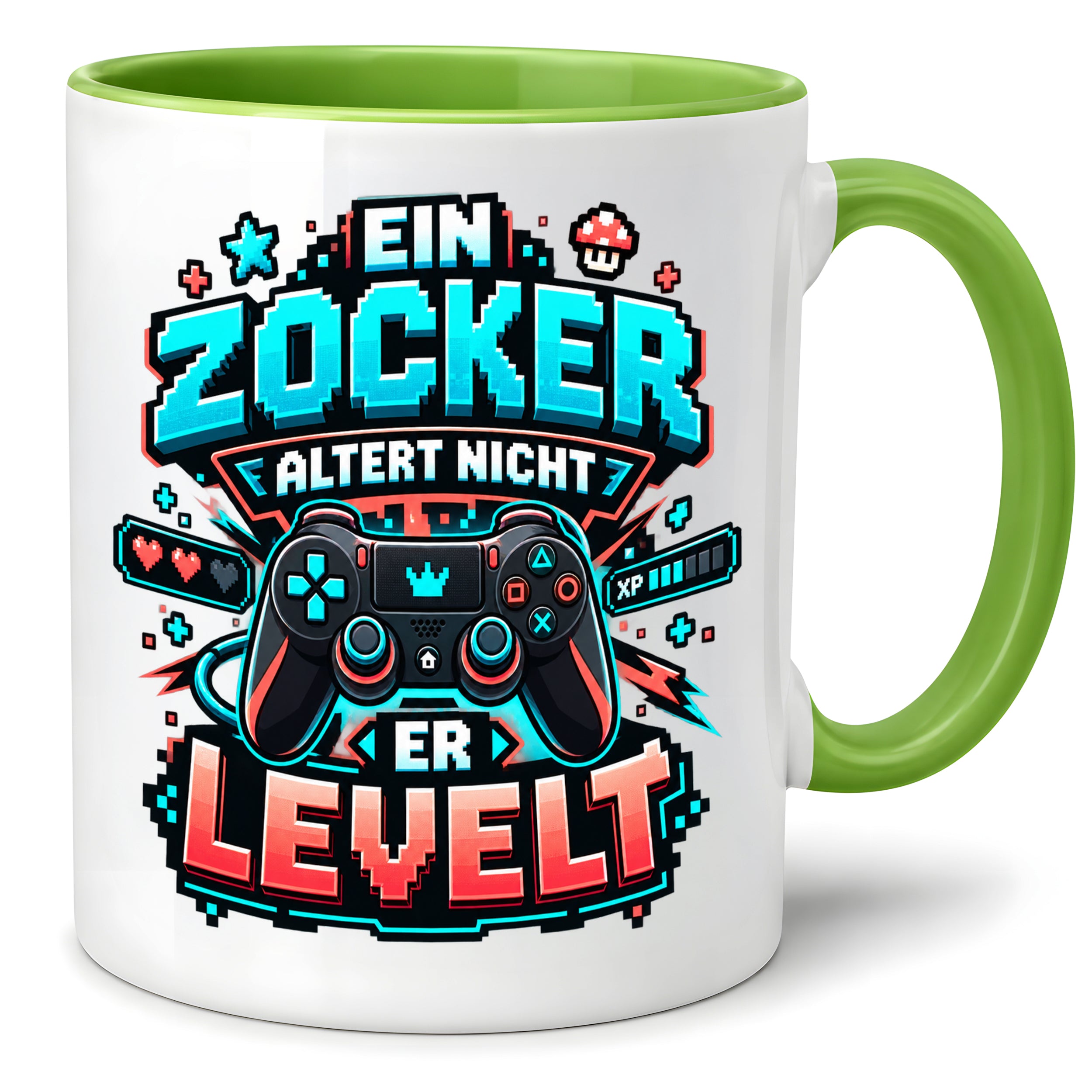 Herzbotschaft Geburtstag Tasse für Gamer Ein Zocker altert nicht er levelt