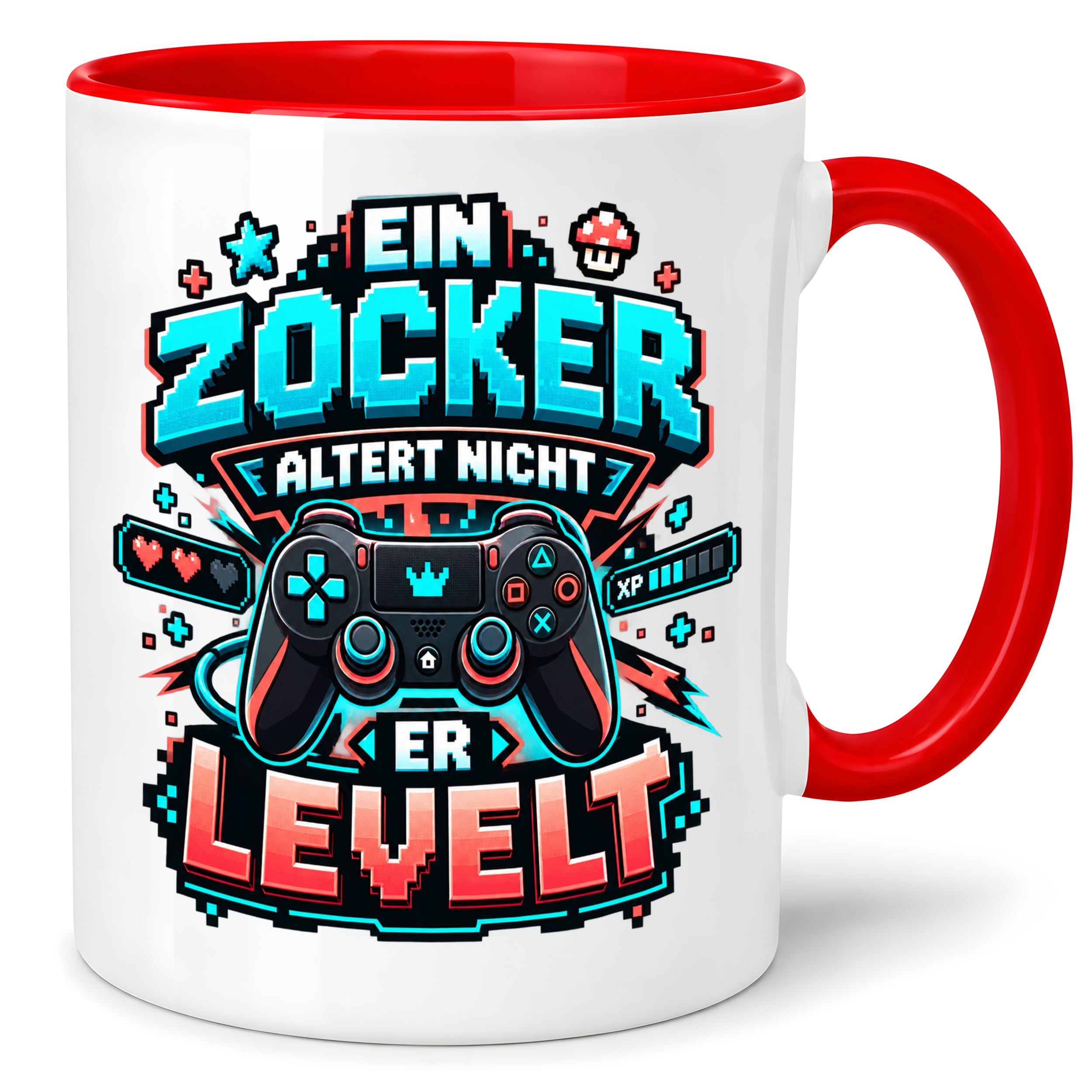 Herzbotschaft Geburtstag Tasse für Gamer Ein Zocker altert nicht er levelt