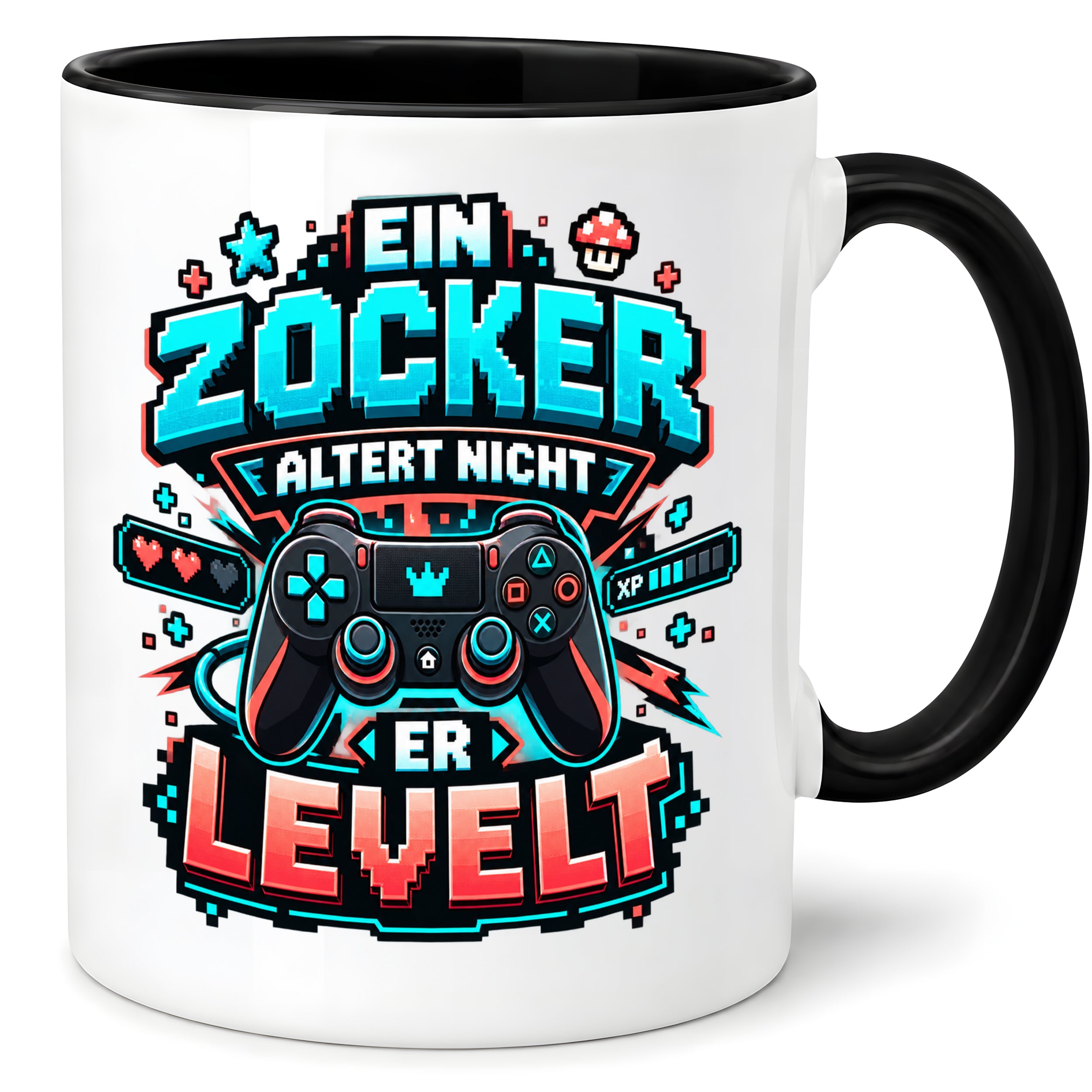 Herzbotschaft Geburtstag Tasse für Gamer Ein Zocker altert nicht er levelt