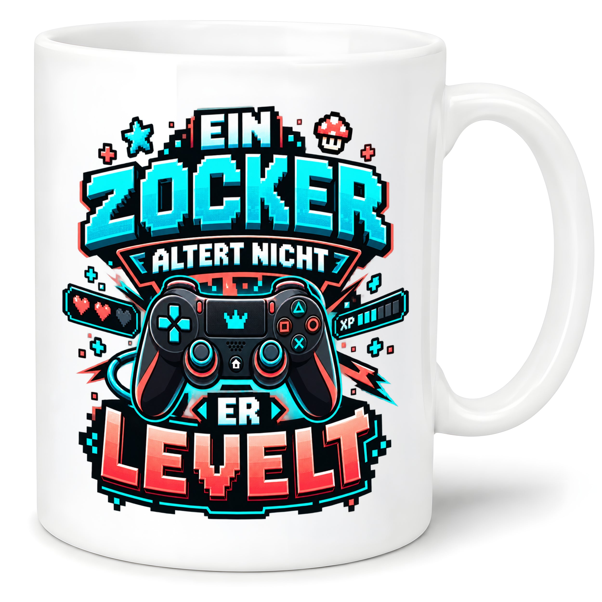 Herzbotschaft Geburtstag Tasse für Gamer Ein Zocker altert nicht er levelt