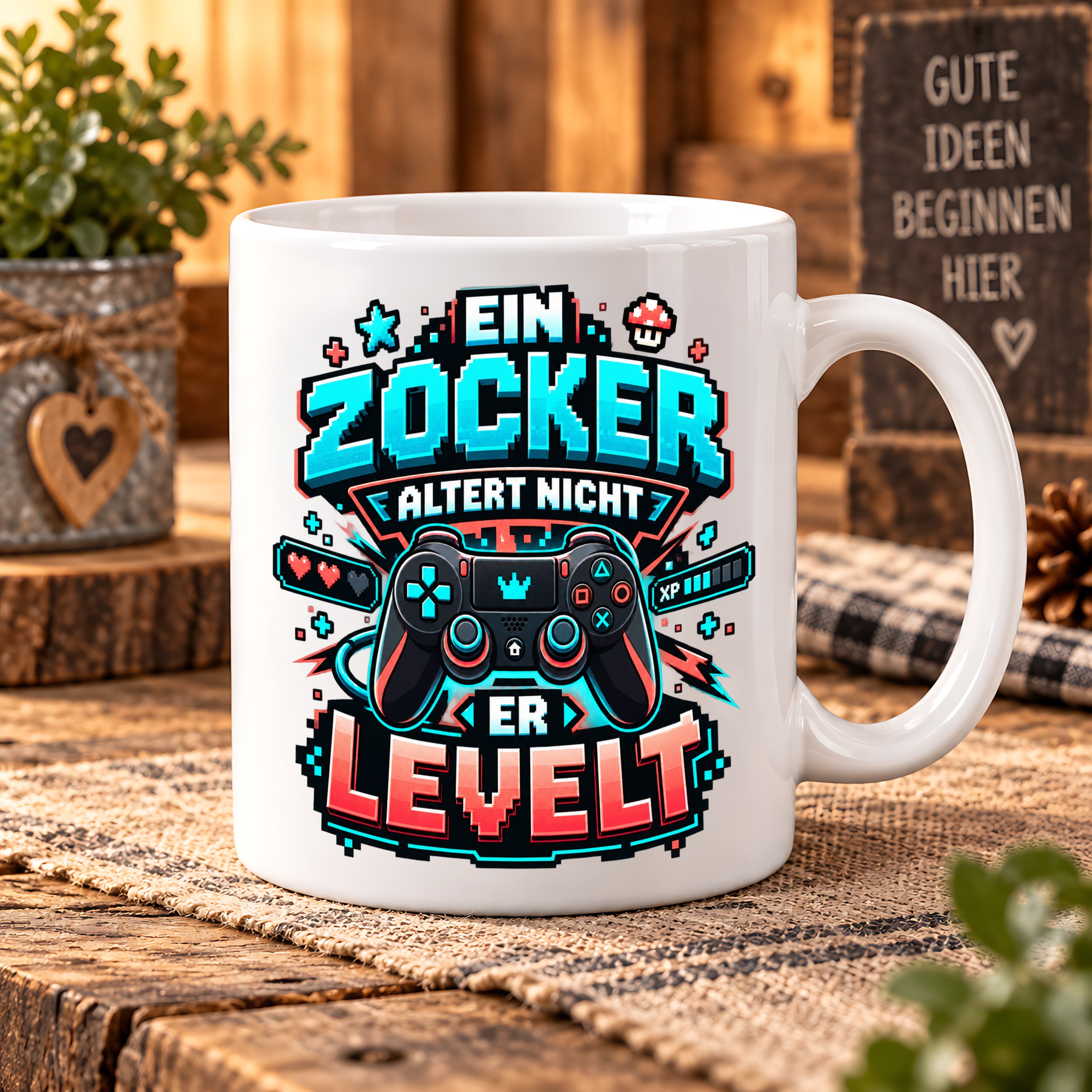 Herzbotschaft Geburtstag Tasse für Gamer Ein Zocker altert nicht er levelt