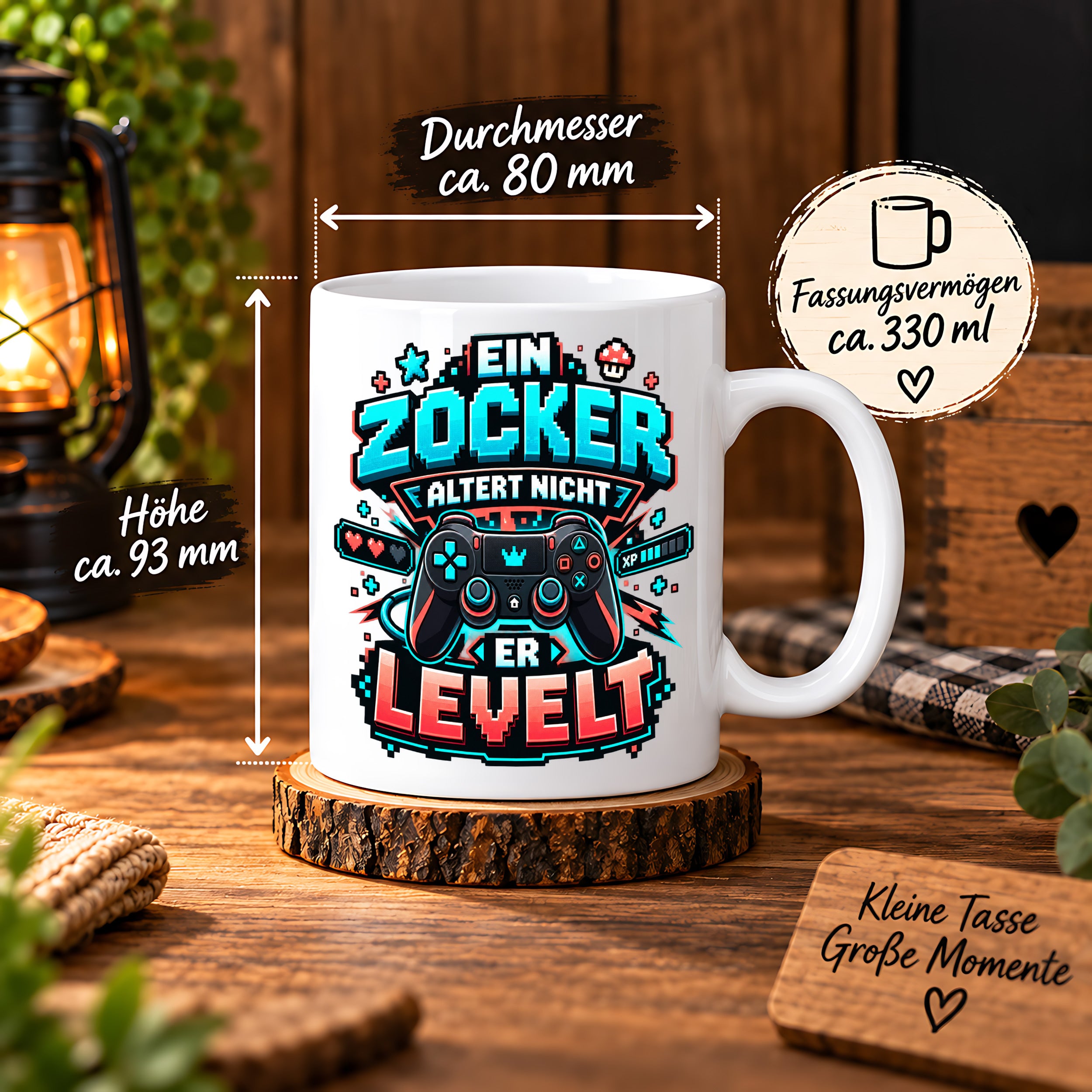 Herzbotschaft Geburtstag Tasse für Gamer Ein Zocker altert nicht er levelt