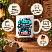 Herzbotschaft Geburtstag Tasse für Gamer Ein Zocker altert nicht er levelt