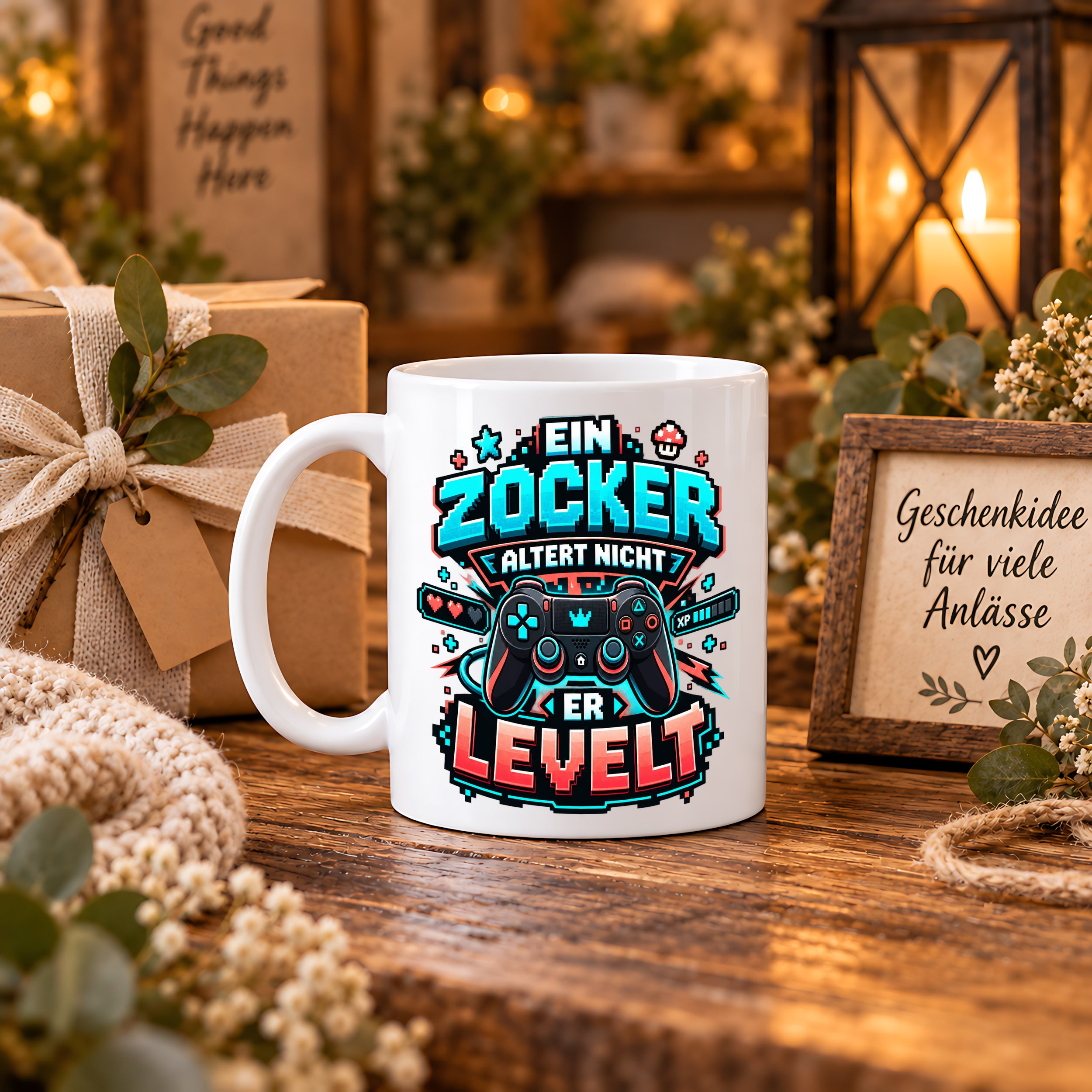 Herzbotschaft Geburtstag Tasse für Gamer Ein Zocker altert nicht er levelt