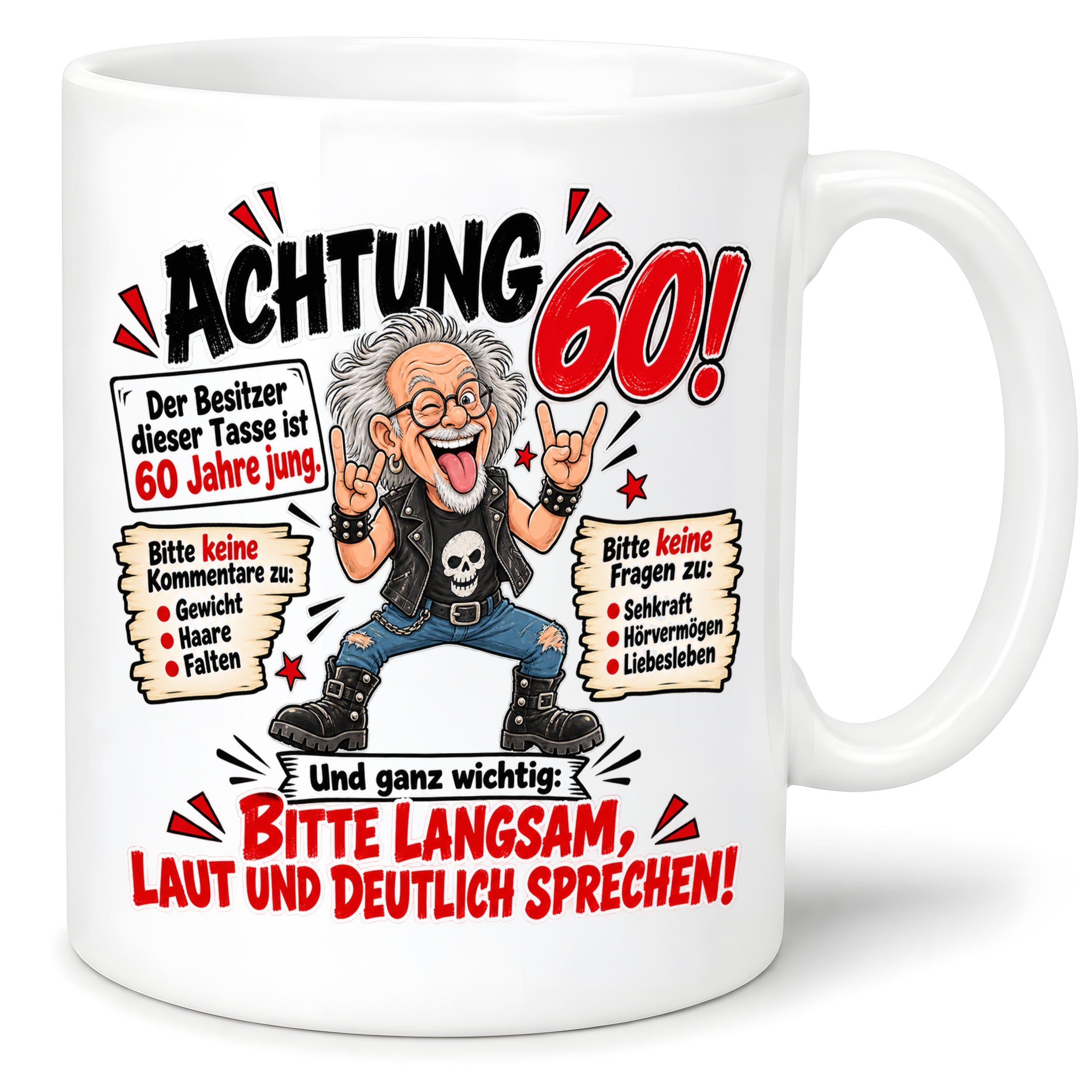 Herzbotschaft Tasse 60 Geburtstag - Geschenk für jung gebliebene Männer