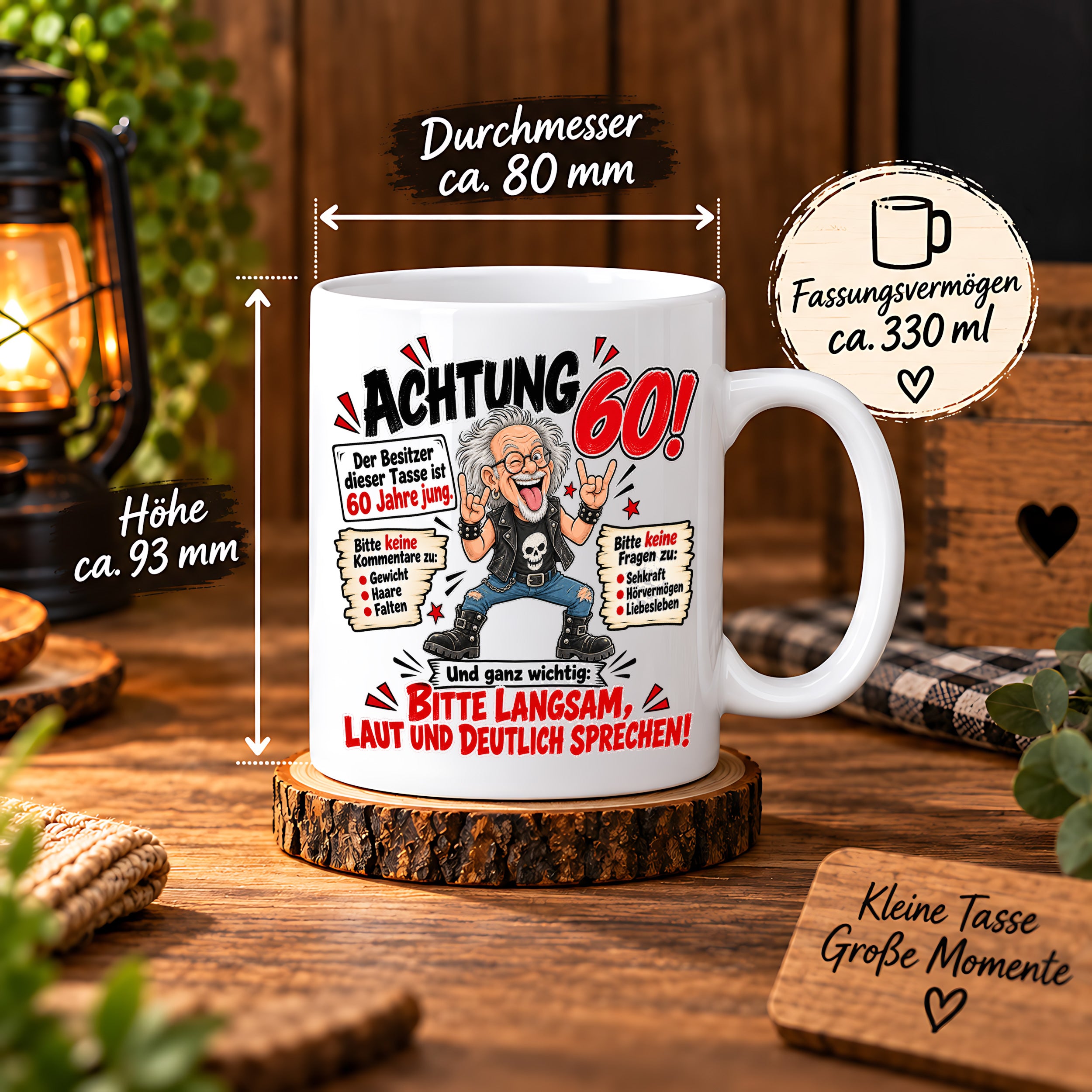 Herzbotschaft Tasse 60 Geburtstag - Geschenk für jung gebliebene Männer
