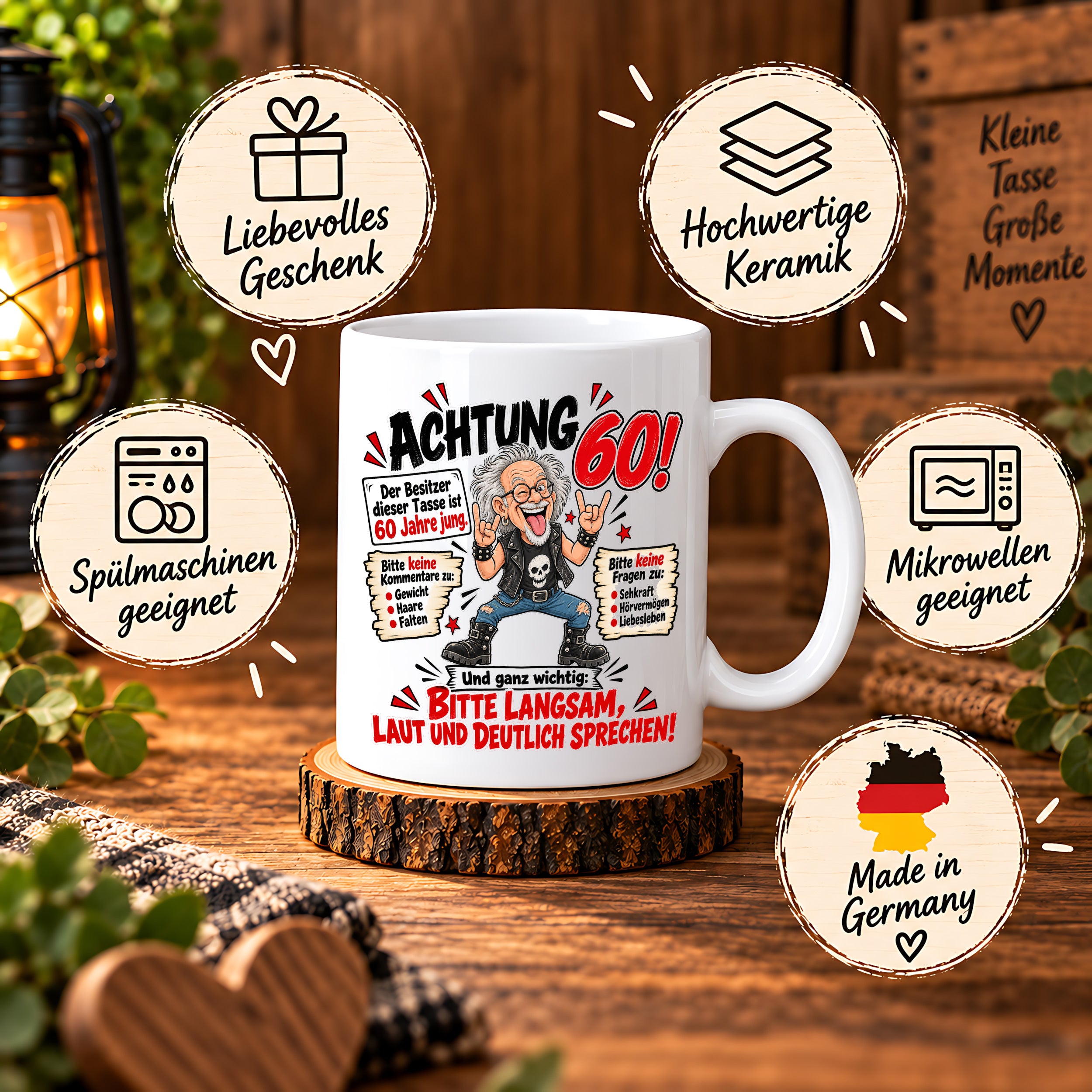 Herzbotschaft Tasse 60 Geburtstag - Geschenk für jung gebliebene Männer