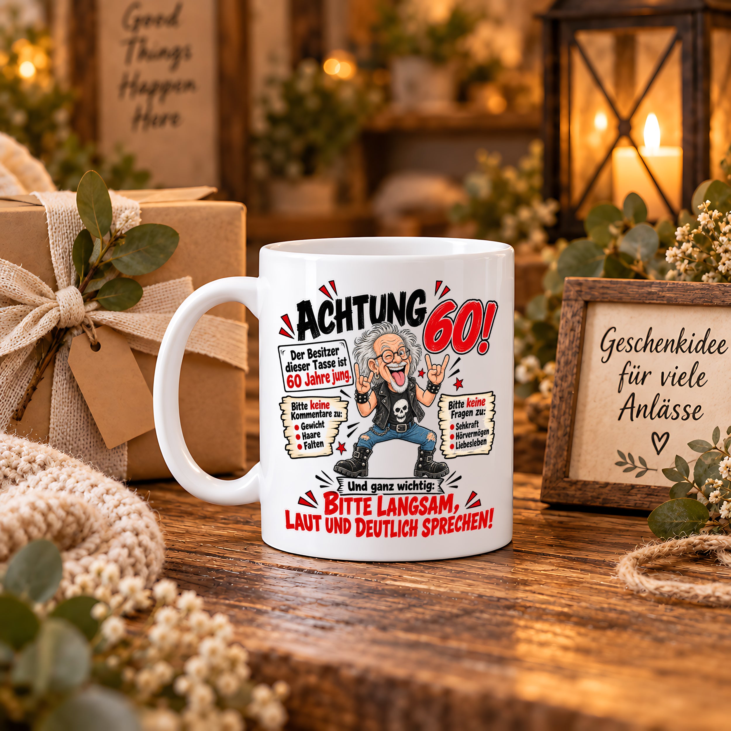 Herzbotschaft Tasse 60 Geburtstag - Geschenk für jung gebliebene Männer