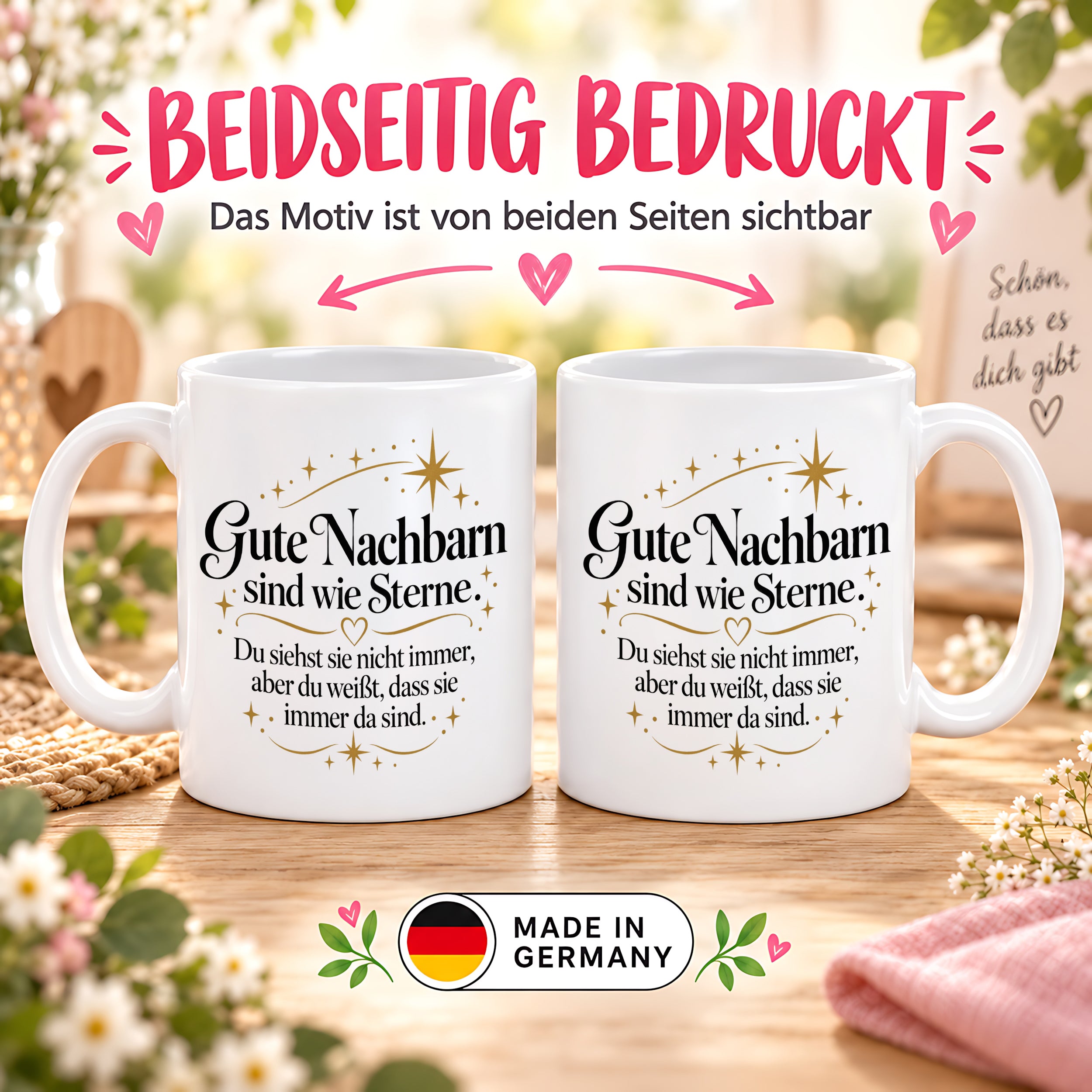 Herzbotschaft Tasse Gute Nachbarn sind wie Sterne Geschenk Nachbarschaft
