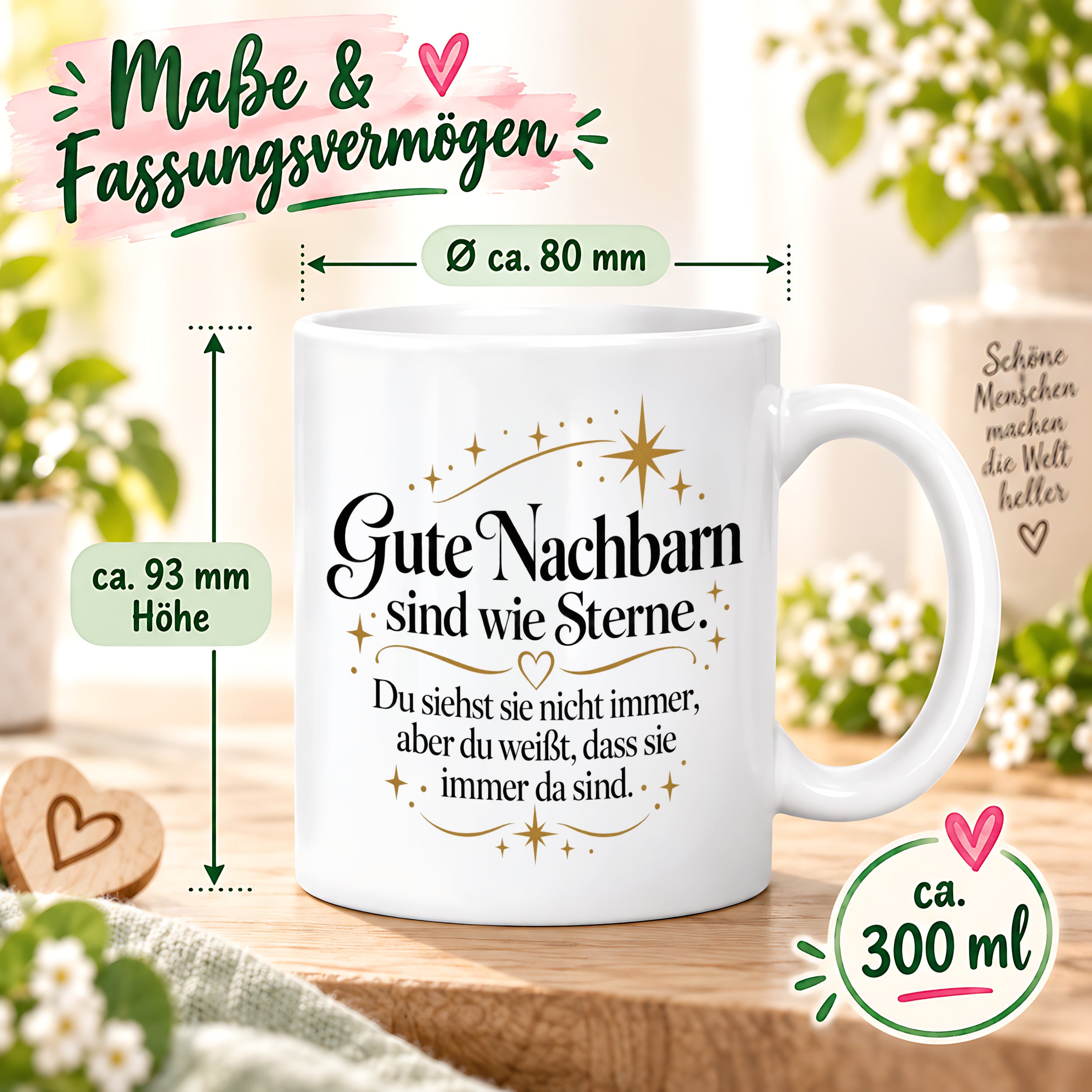 Herzbotschaft Tasse Gute Nachbarn sind wie Sterne Geschenk Nachbarschaft