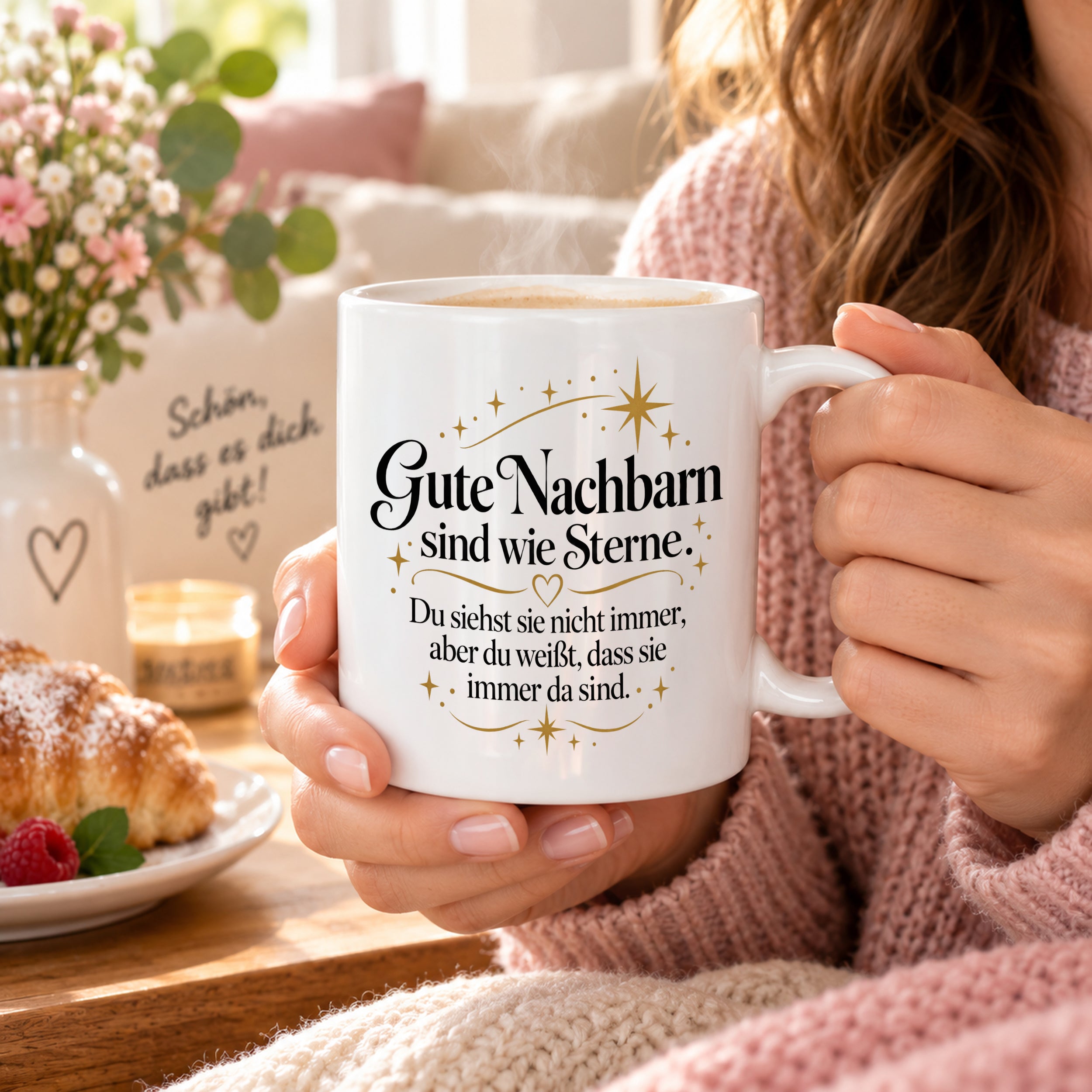 Herzbotschaft Tasse Gute Nachbarn sind wie Sterne Geschenk Nachbarschaft