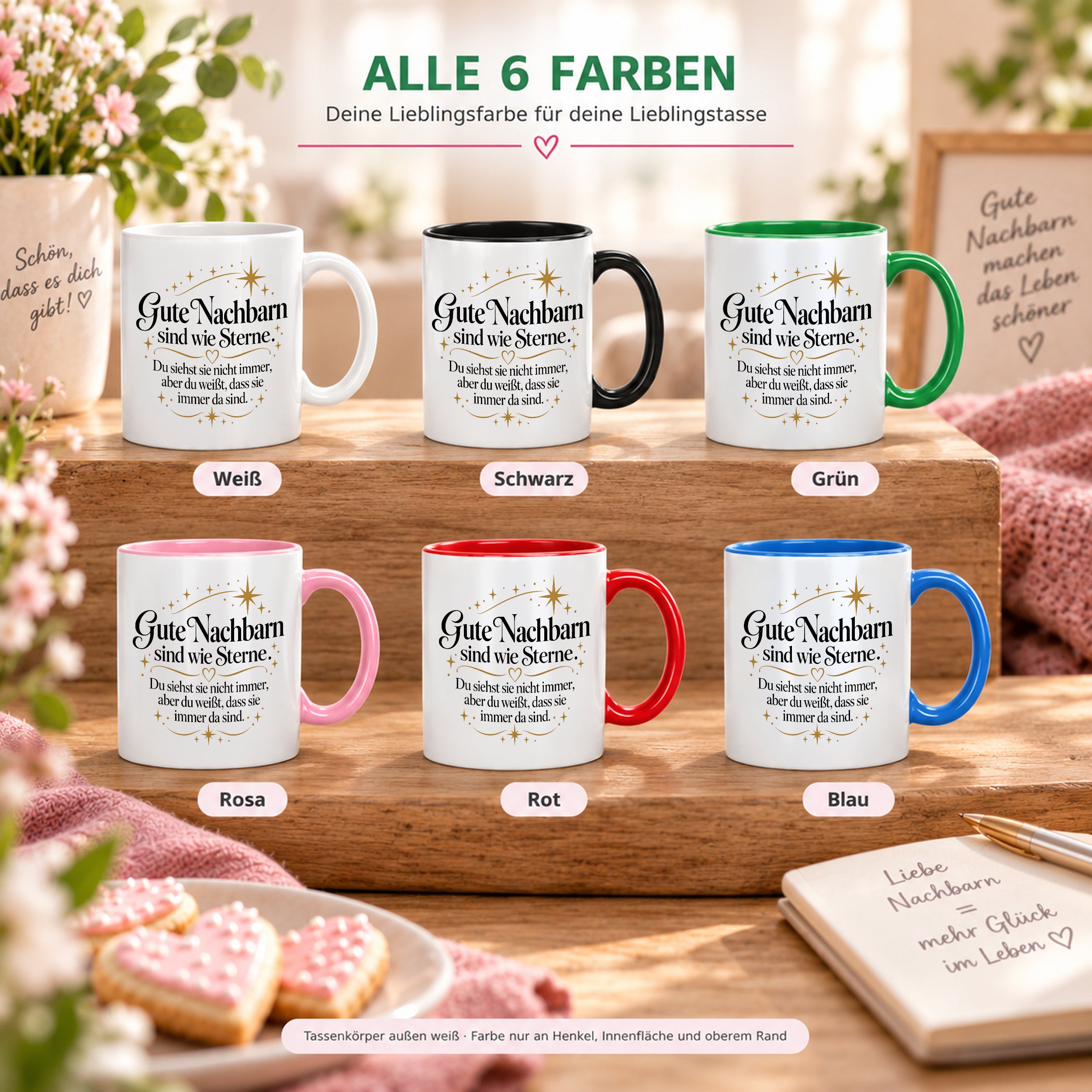 Herzbotschaft Tasse Gute Nachbarn sind wie Sterne Geschenk Nachbarschaft