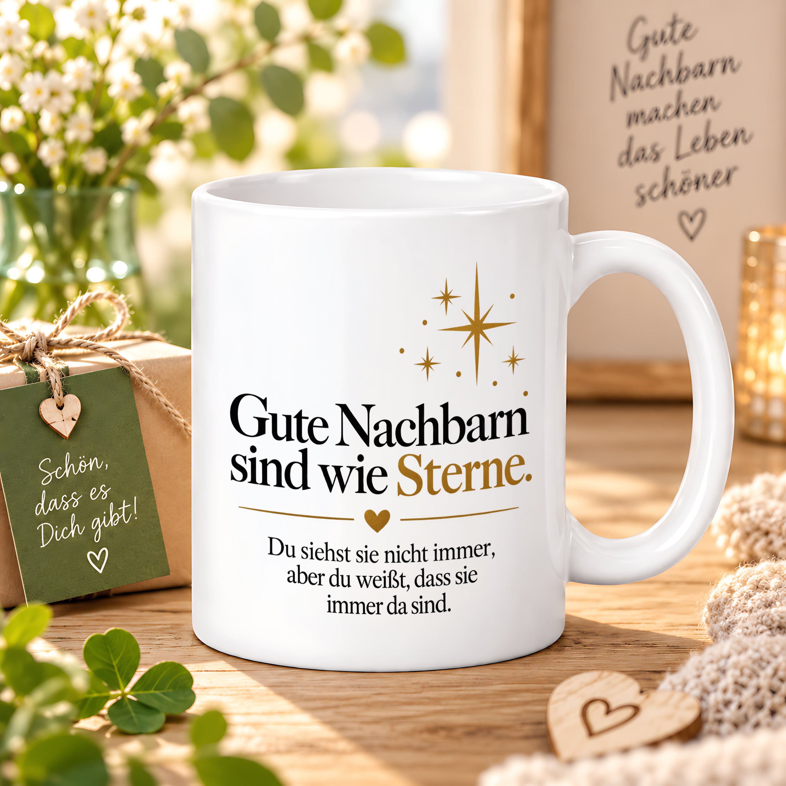 Herzbotschaft Tasse Gute Nachbarn sind wie Sterne Geschenk für die Nachbarn