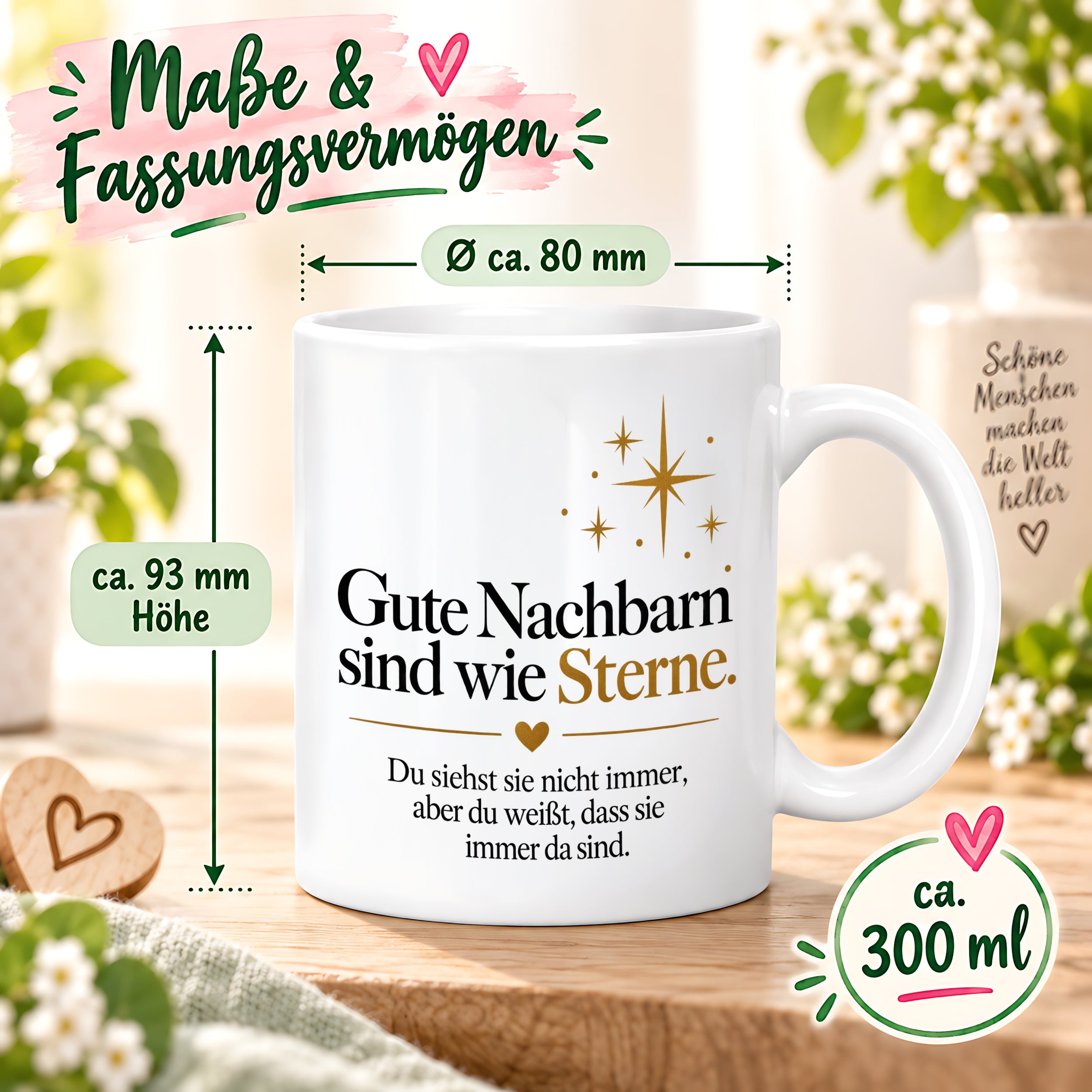 Herzbotschaft Tasse Gute Nachbarn sind wie Sterne Geschenk für die Nachbarn