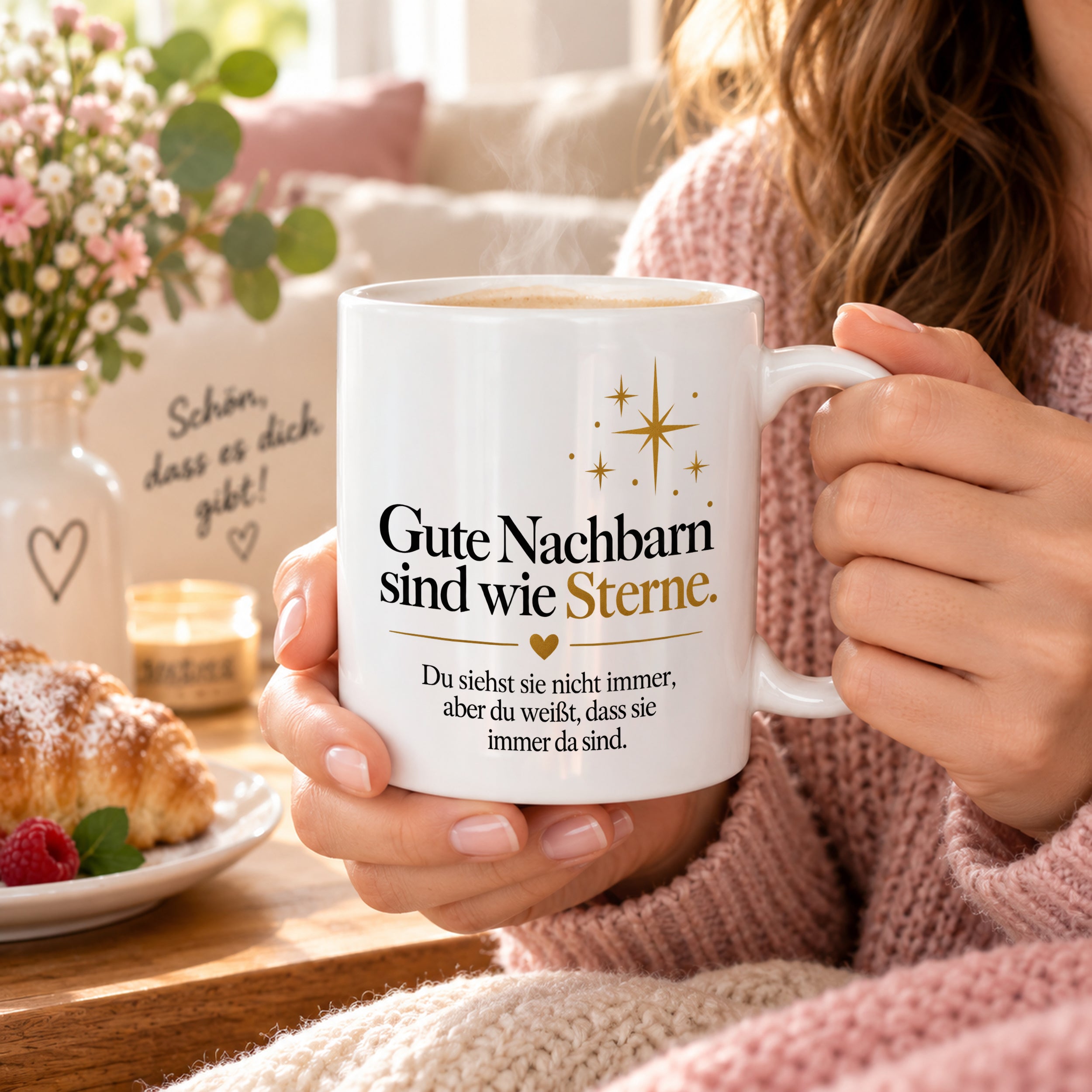 Herzbotschaft Tasse Gute Nachbarn sind wie Sterne Geschenk für die Nachbarn