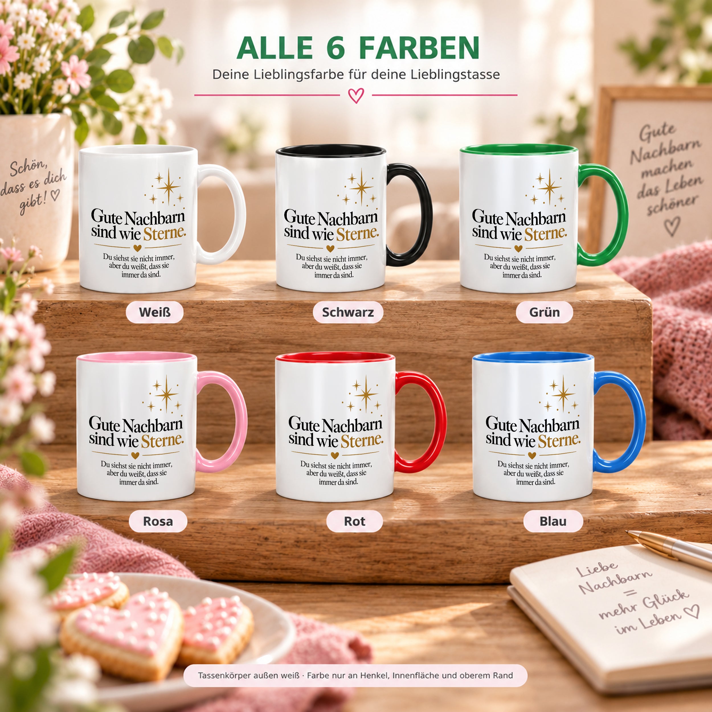 Herzbotschaft Tasse Gute Nachbarn sind wie Sterne Geschenk für die Nachbarn
