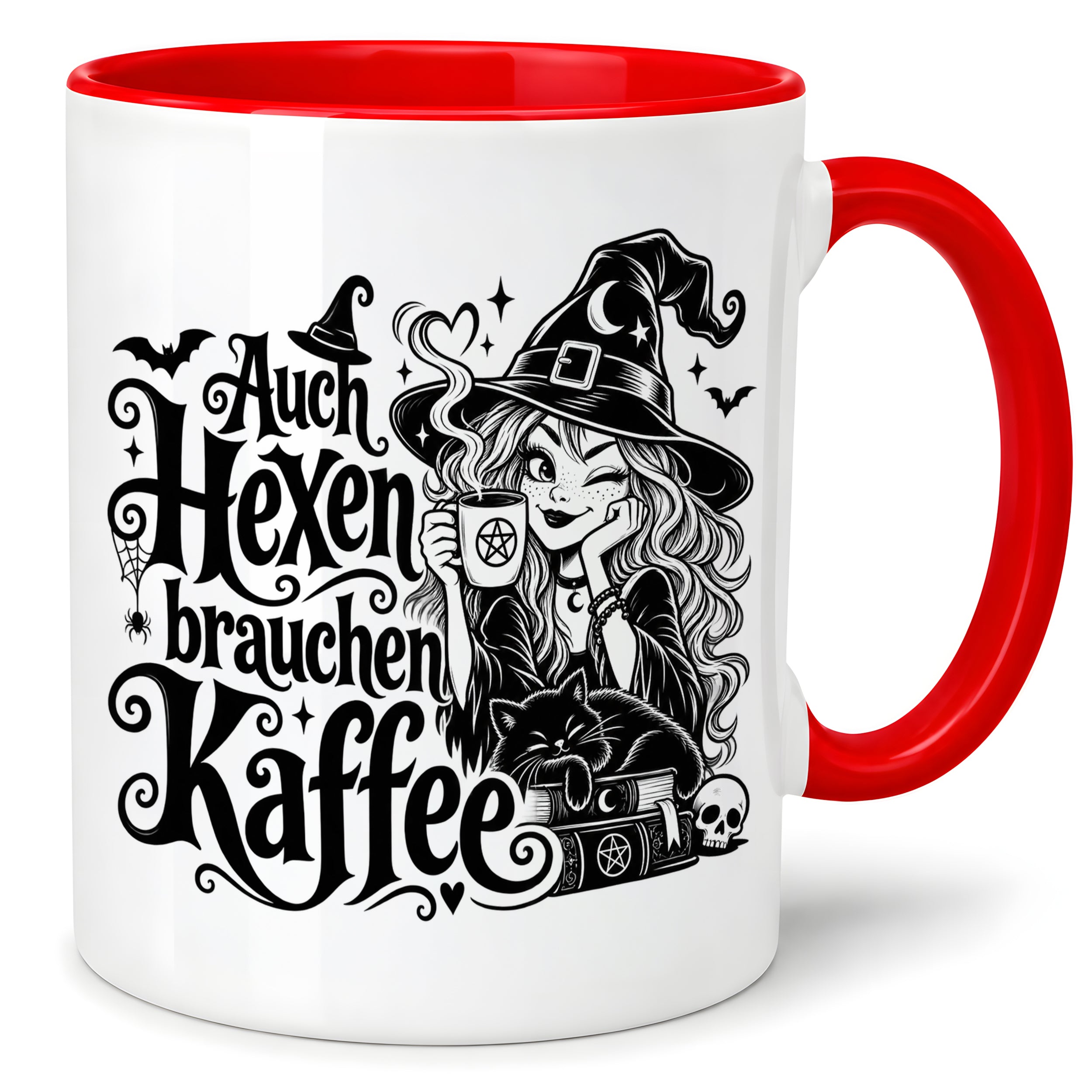 Herzbotschaft Tasse mit Spruch Auch Hexen brauchen Kaffee Geschenk