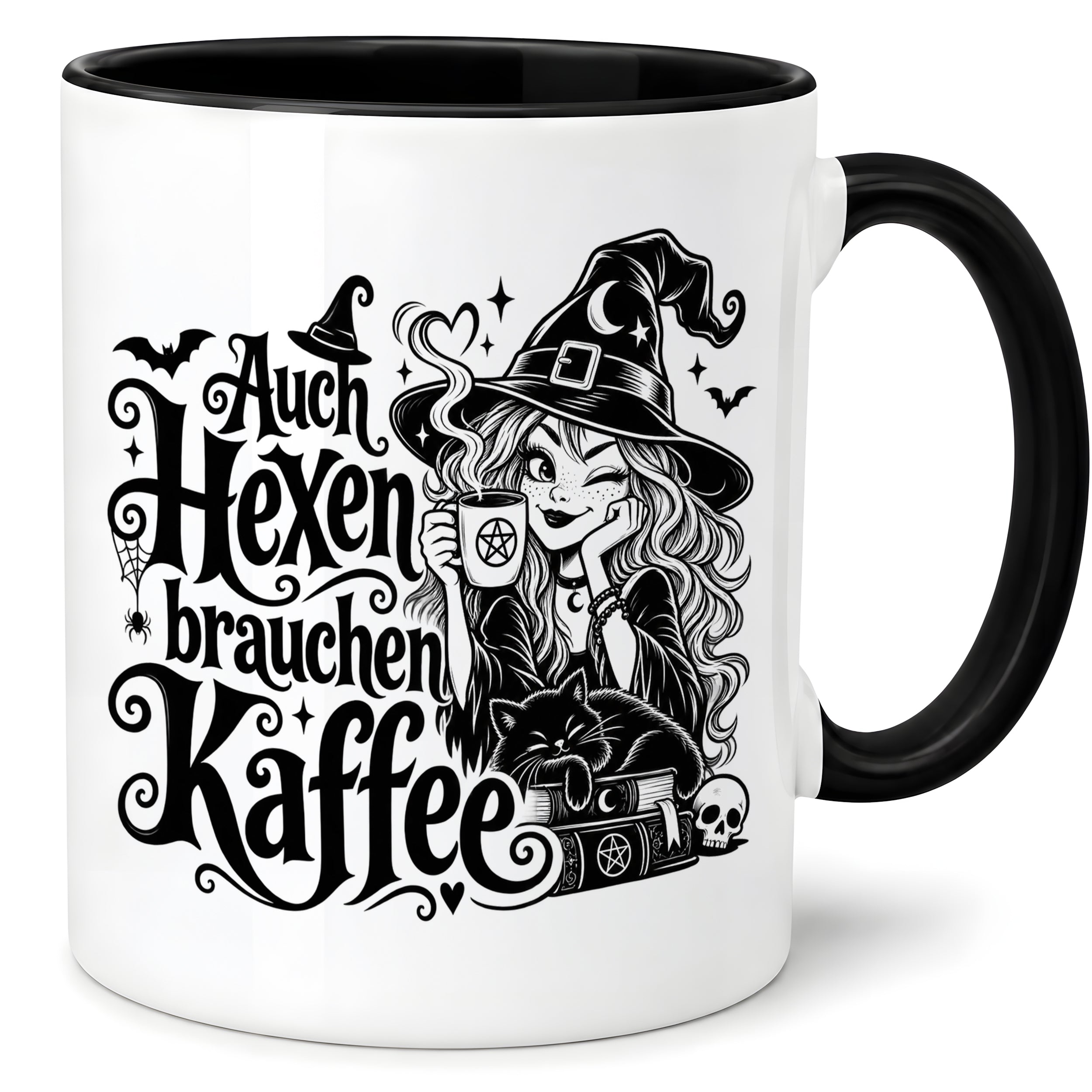 Herzbotschaft Tasse mit Spruch Auch Hexen brauchen Kaffee Geschenk