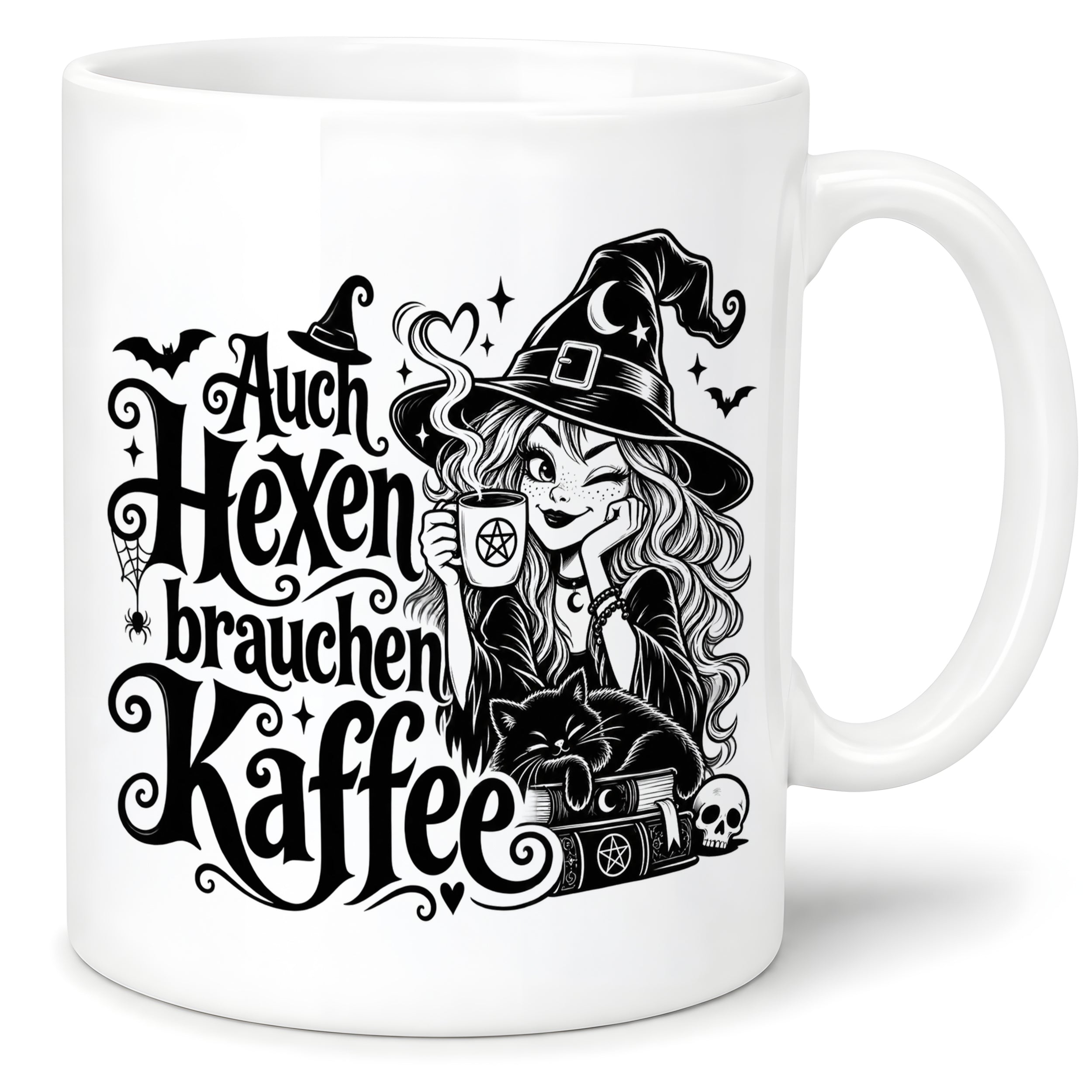 Herzbotschaft Tasse mit Spruch Auch Hexen brauchen Kaffee Geschenk