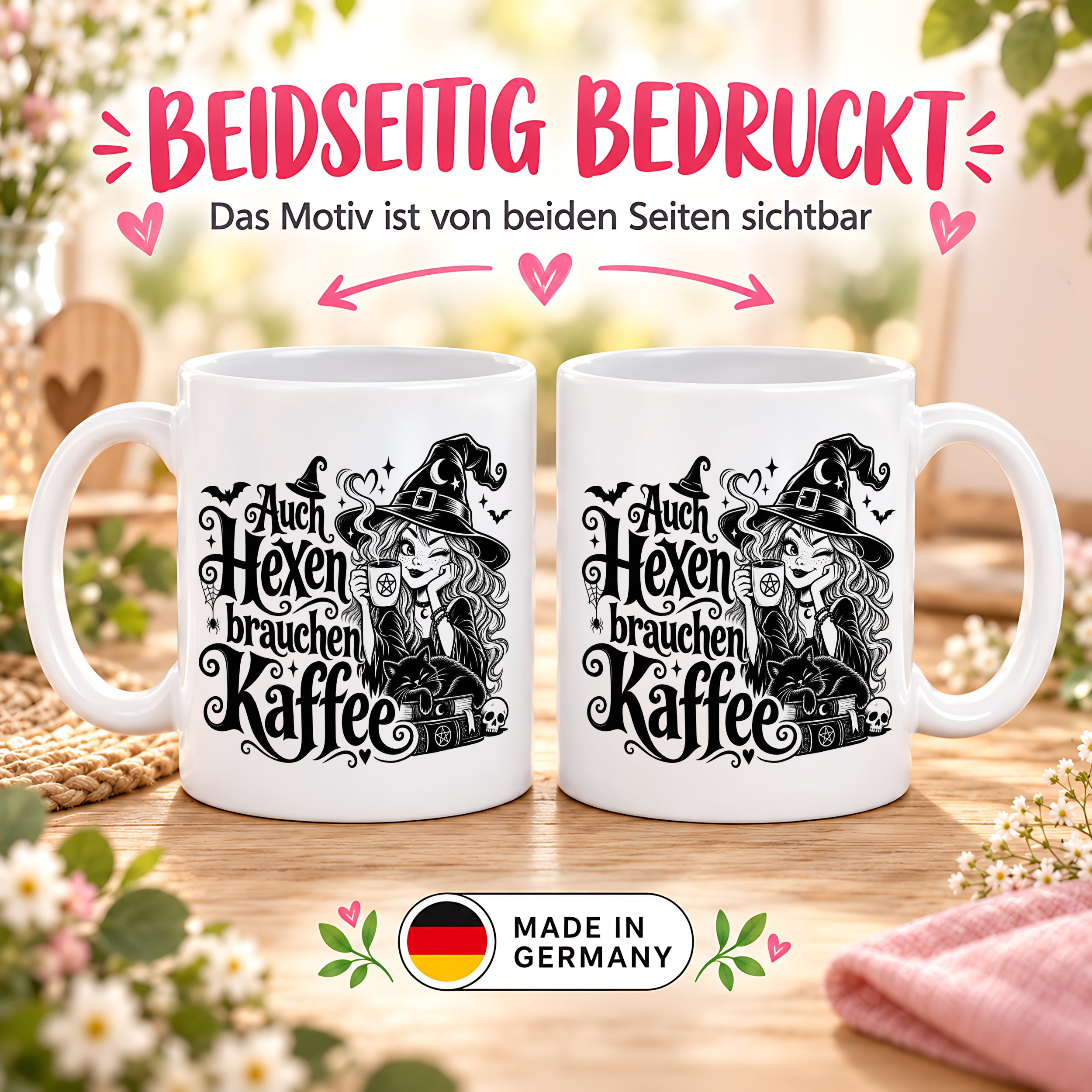Herzbotschaft Tasse mit Spruch Auch Hexen brauchen Kaffee Geschenk