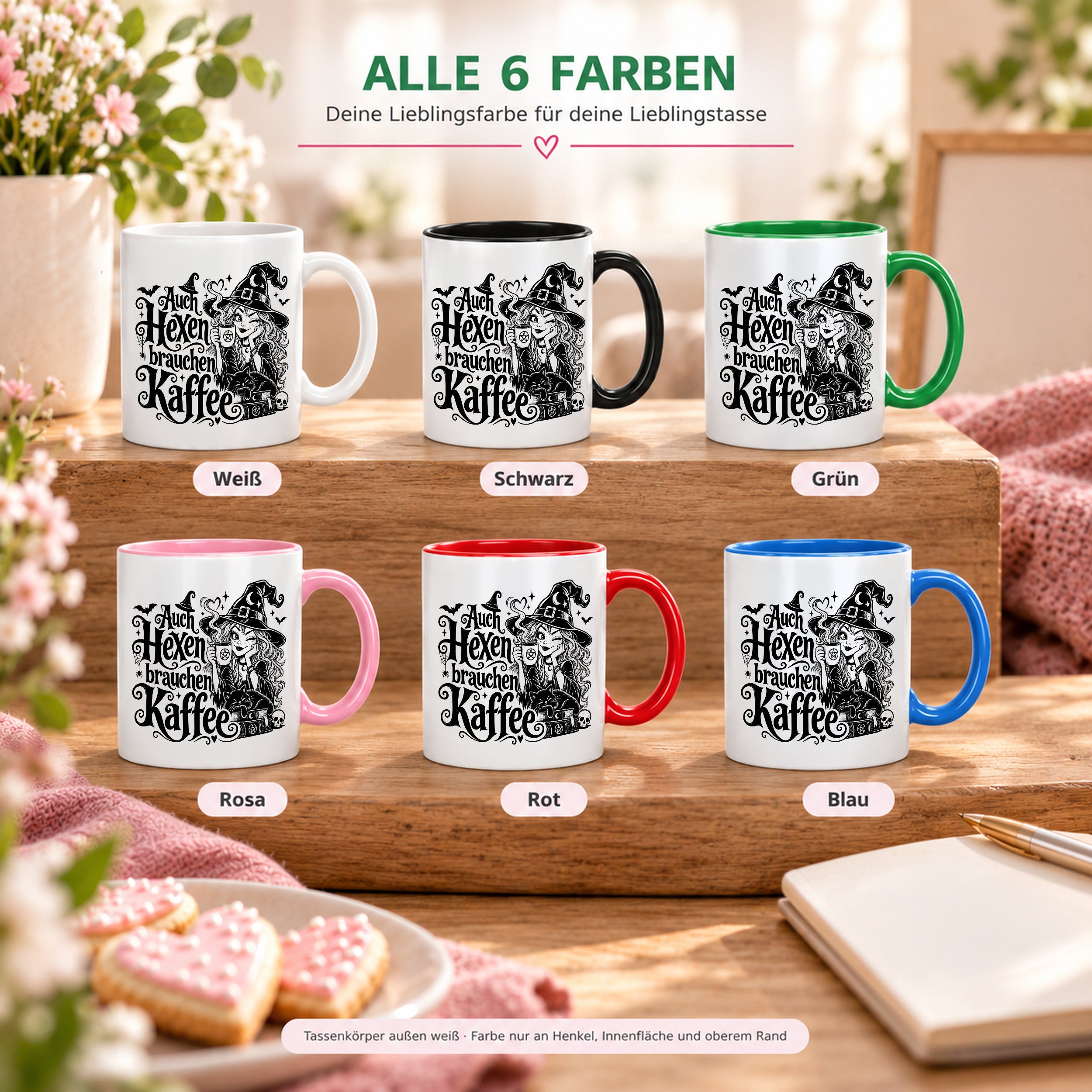 Herzbotschaft Tasse mit Spruch Auch Hexen brauchen Kaffee Geschenk