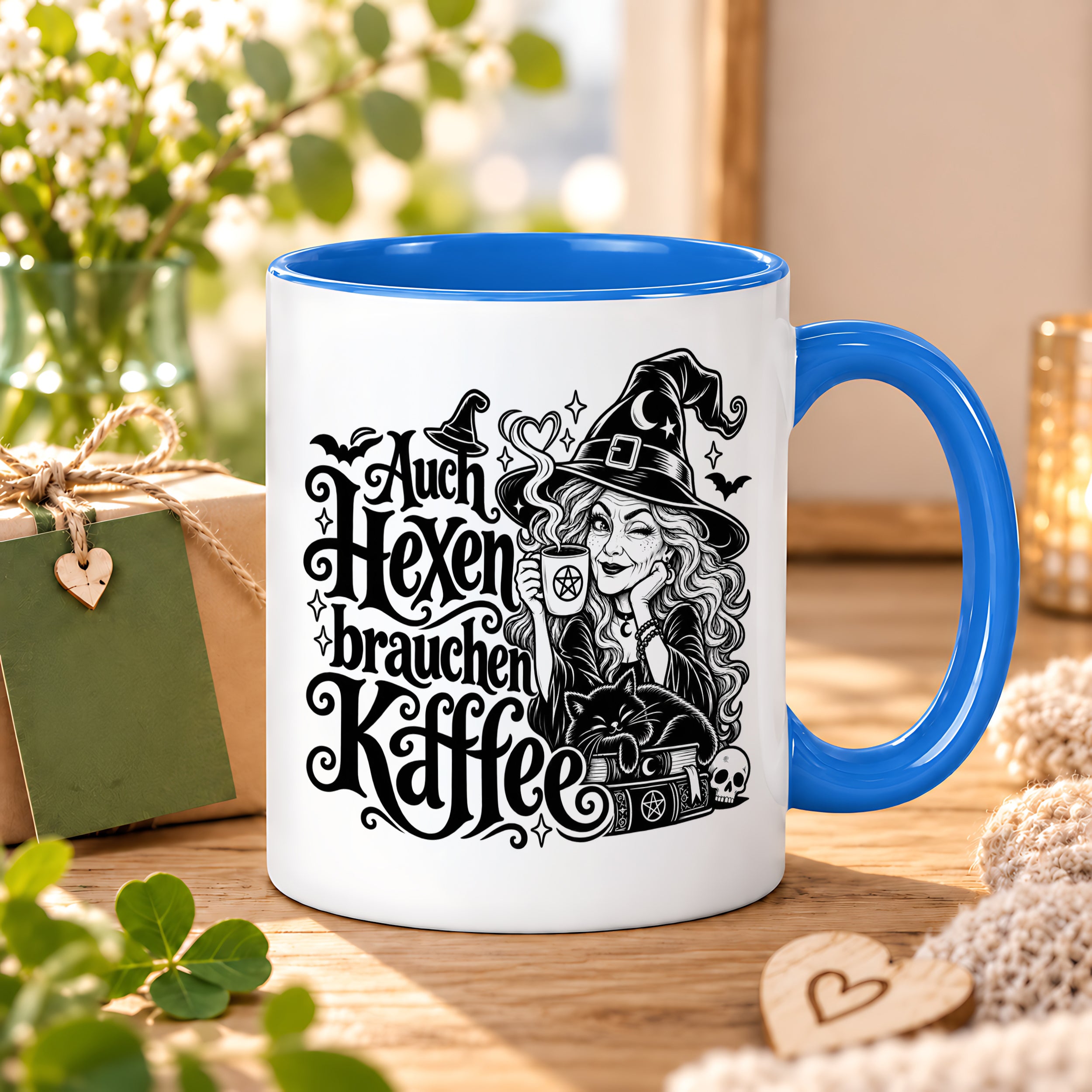 Herzbotschaft Tasse Auch Hexen brauchen Kaffee Lustige Geschenkidee