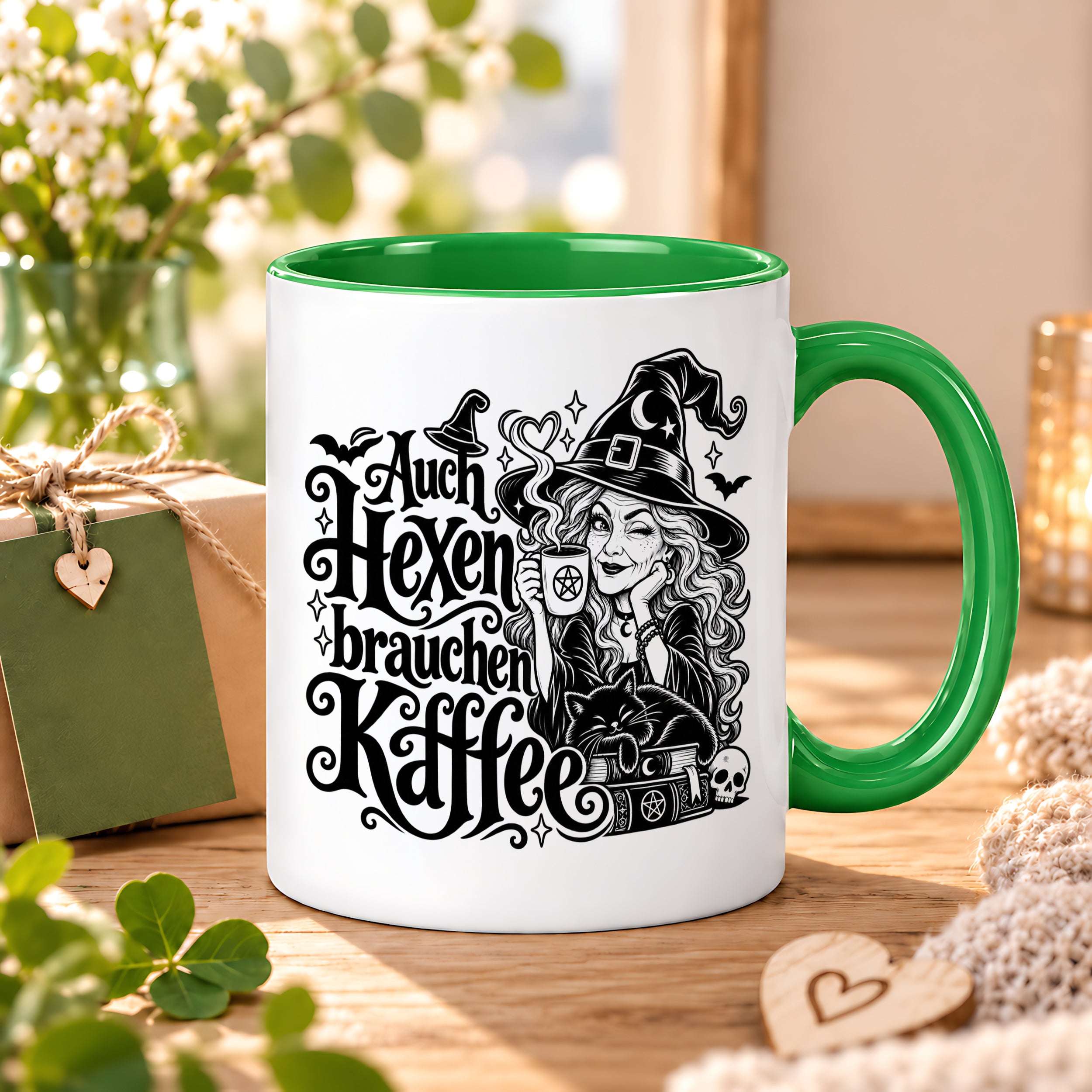 Herzbotschaft Tasse Auch Hexen brauchen Kaffee Lustige Geschenkidee