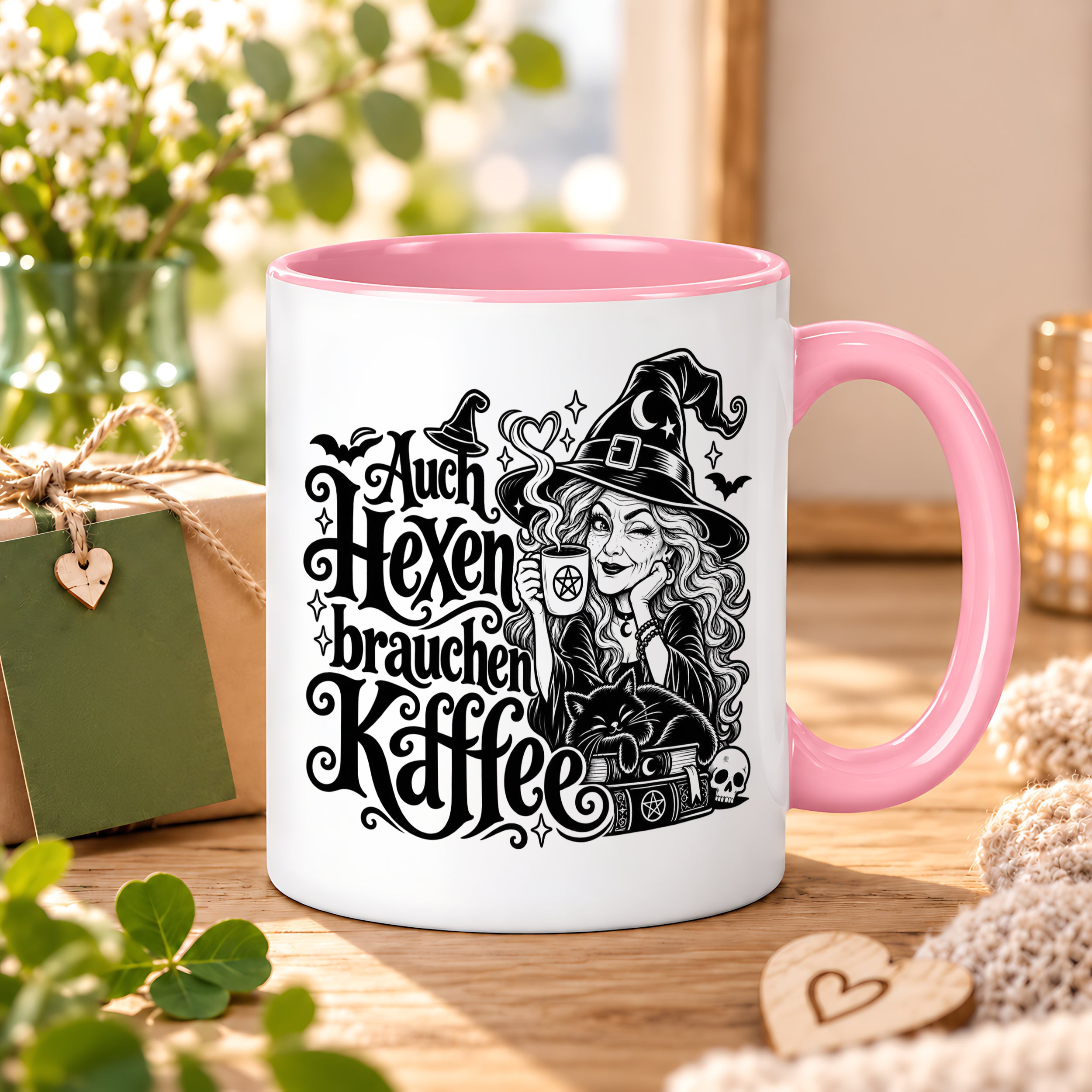 Herzbotschaft Tasse Auch Hexen brauchen Kaffee Lustige Geschenkidee