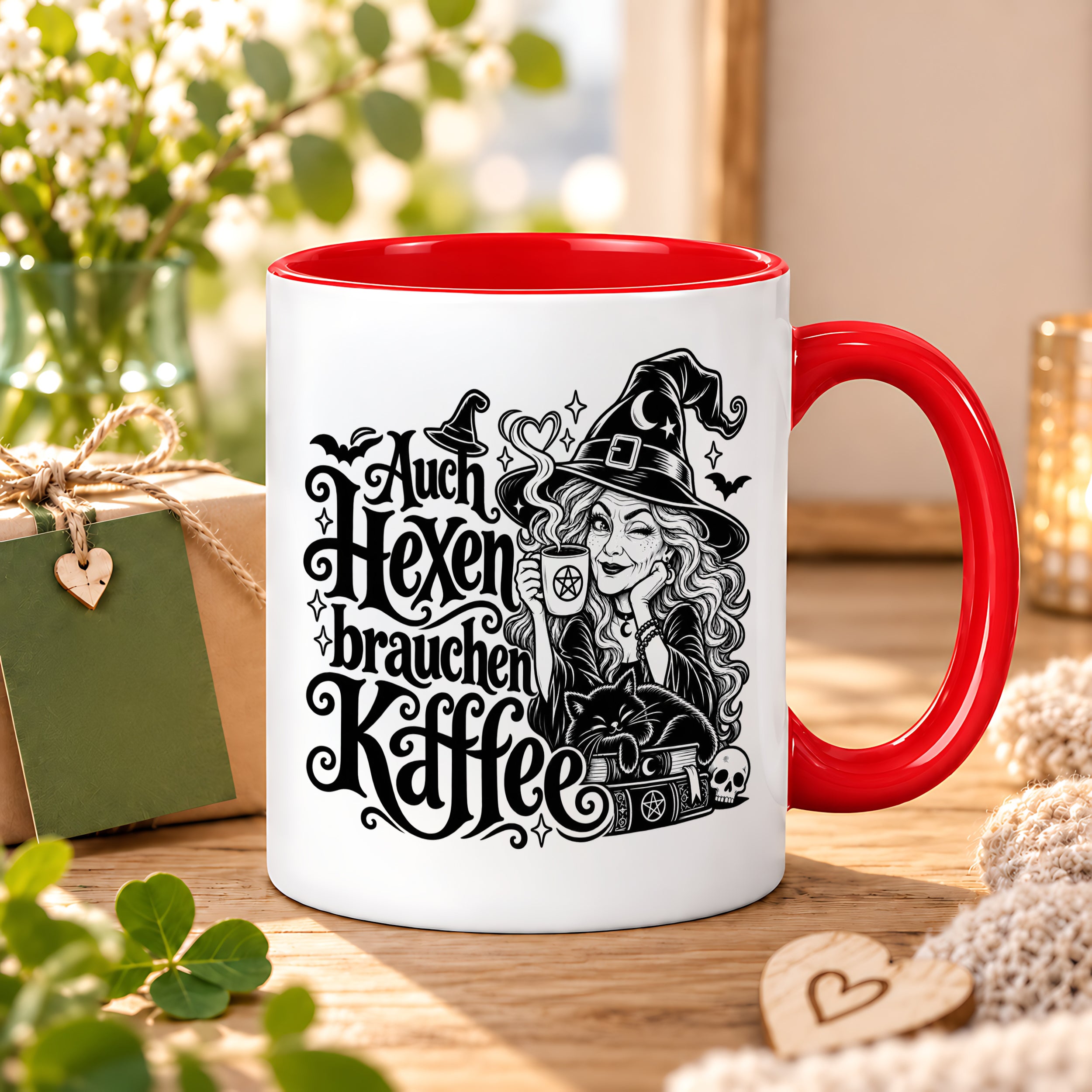 Herzbotschaft Tasse Auch Hexen brauchen Kaffee Lustige Geschenkidee