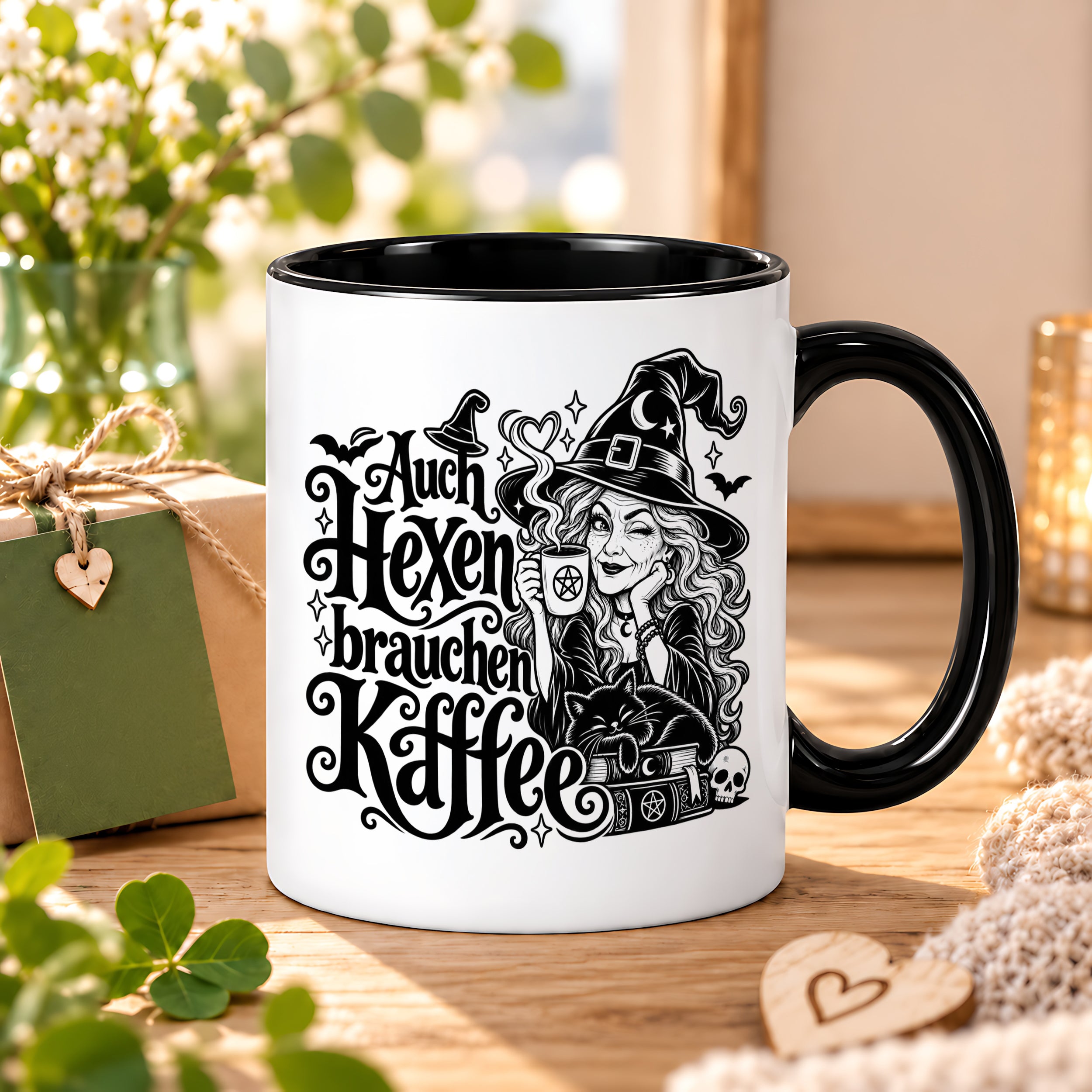 Herzbotschaft Tasse Auch Hexen brauchen Kaffee Lustige Geschenkidee