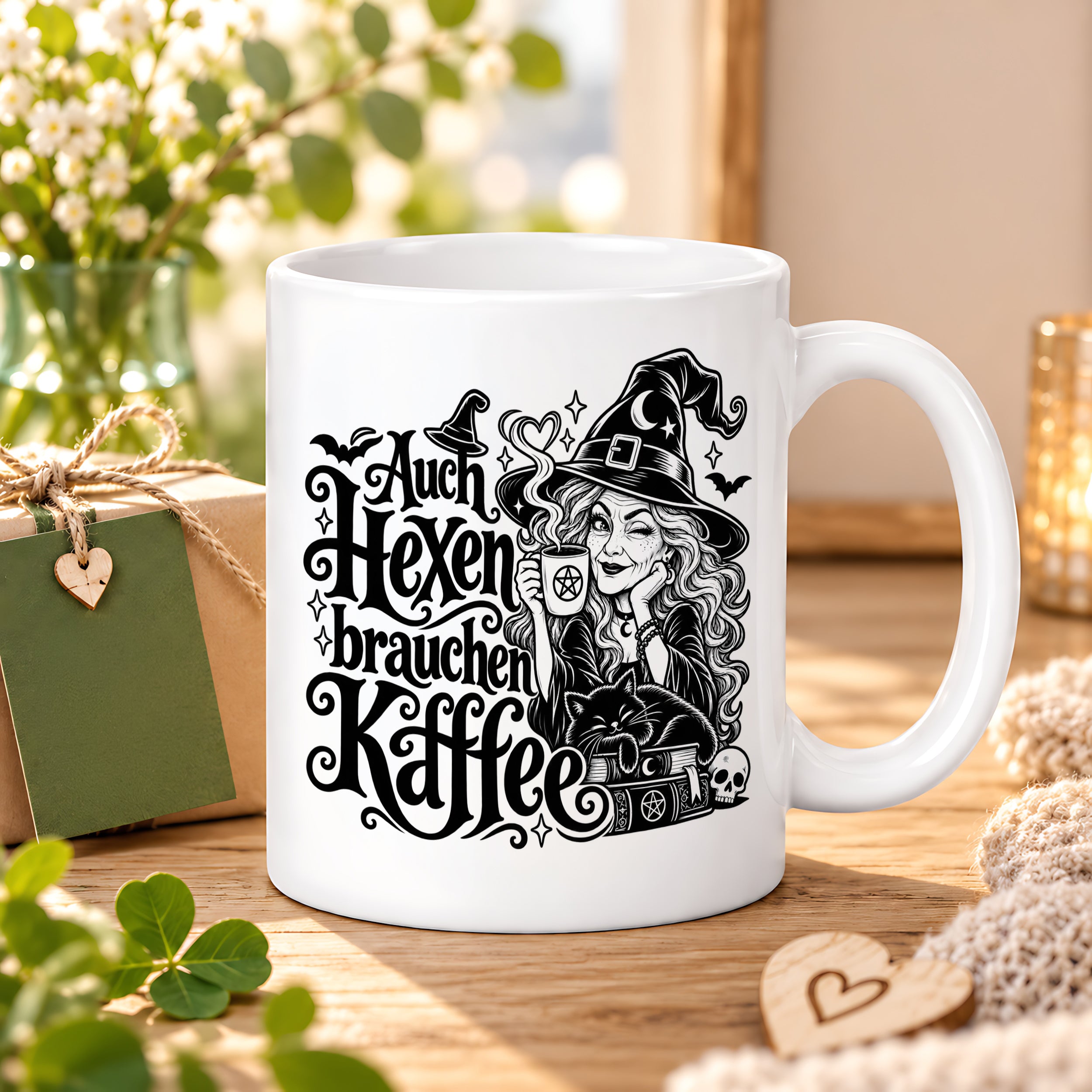 Herzbotschaft Tasse Auch Hexen brauchen Kaffee Lustige Geschenkidee