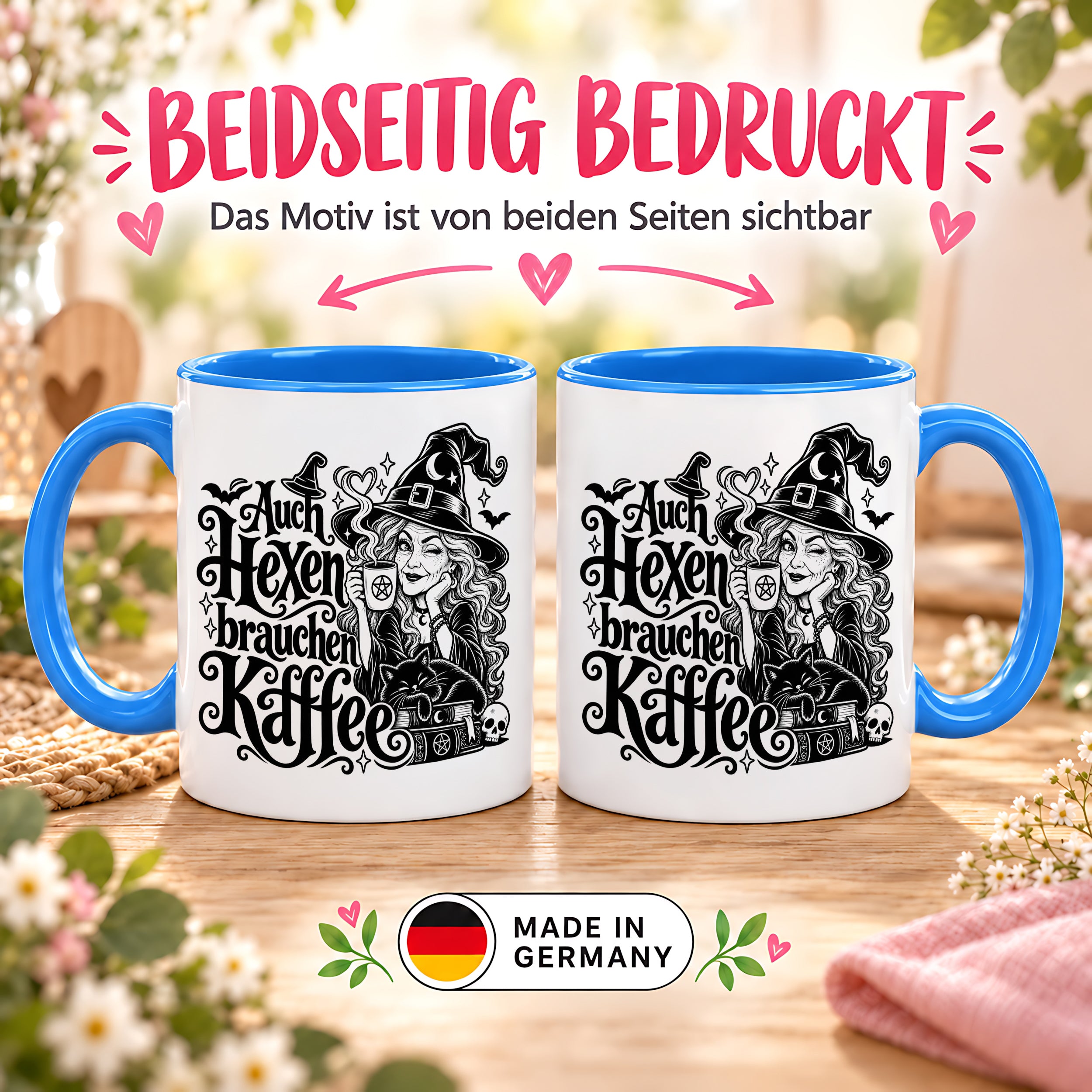 Herzbotschaft Tasse Auch Hexen brauchen Kaffee Lustige Geschenkidee