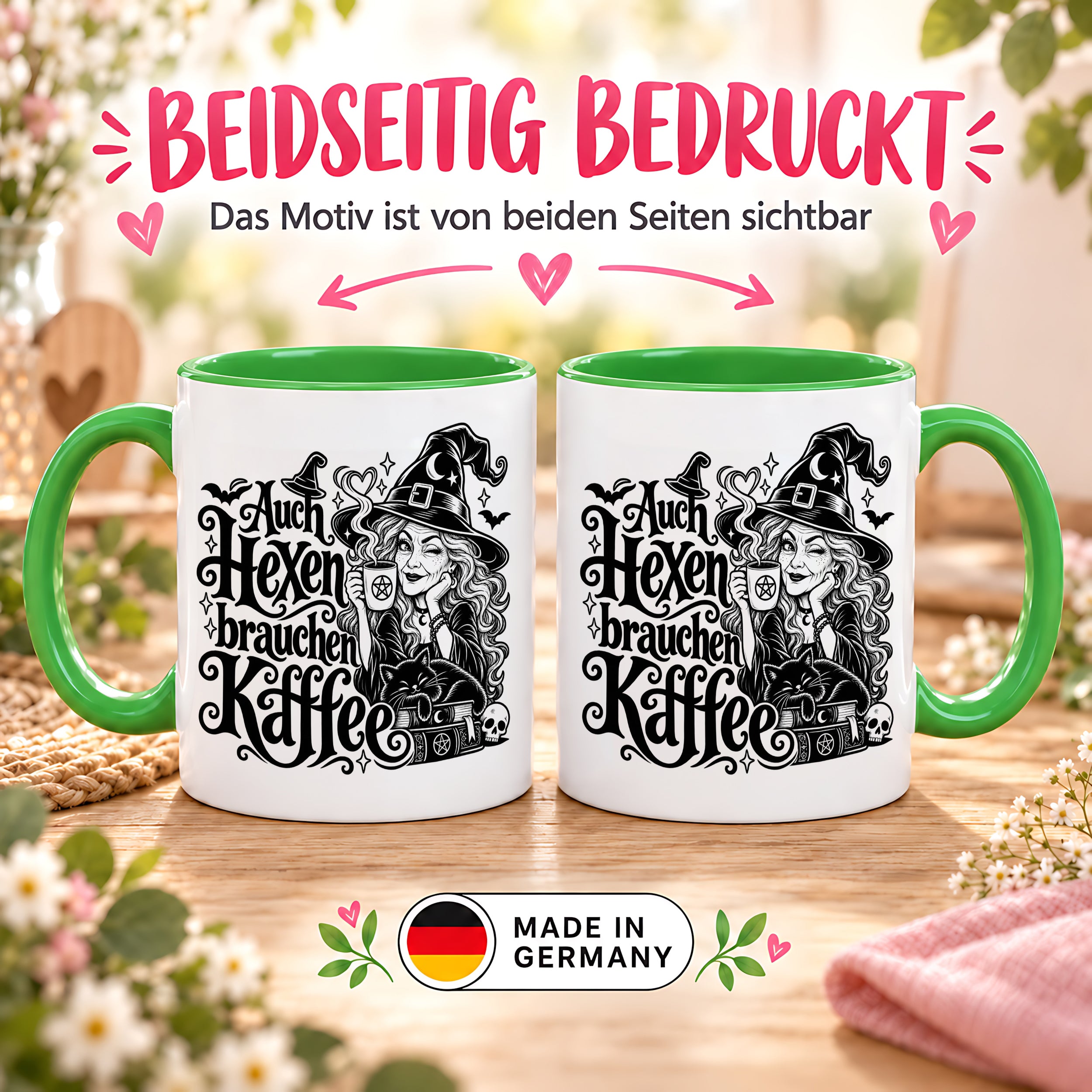 Herzbotschaft Tasse Auch Hexen brauchen Kaffee Lustige Geschenkidee