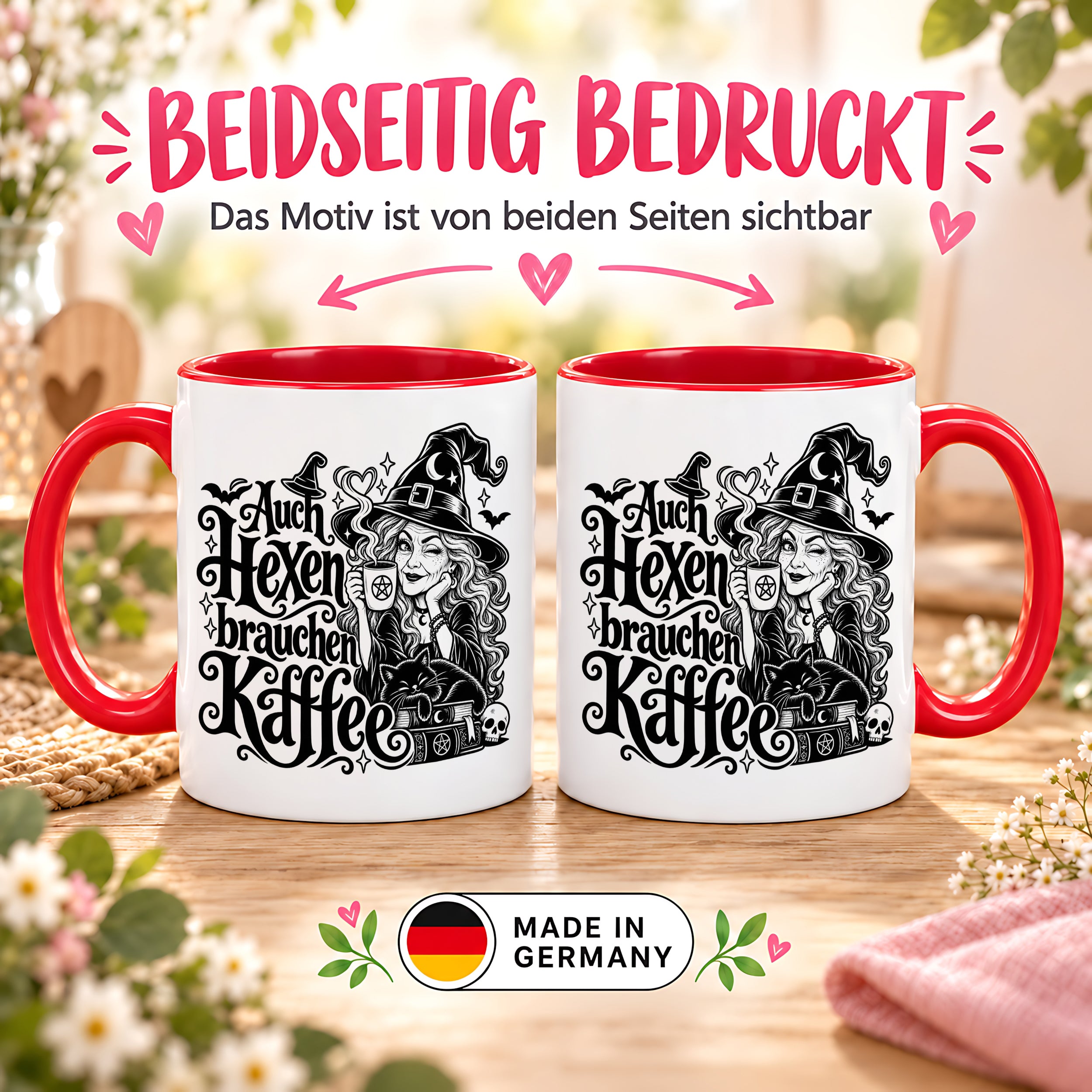 Herzbotschaft Tasse Auch Hexen brauchen Kaffee Lustige Geschenkidee