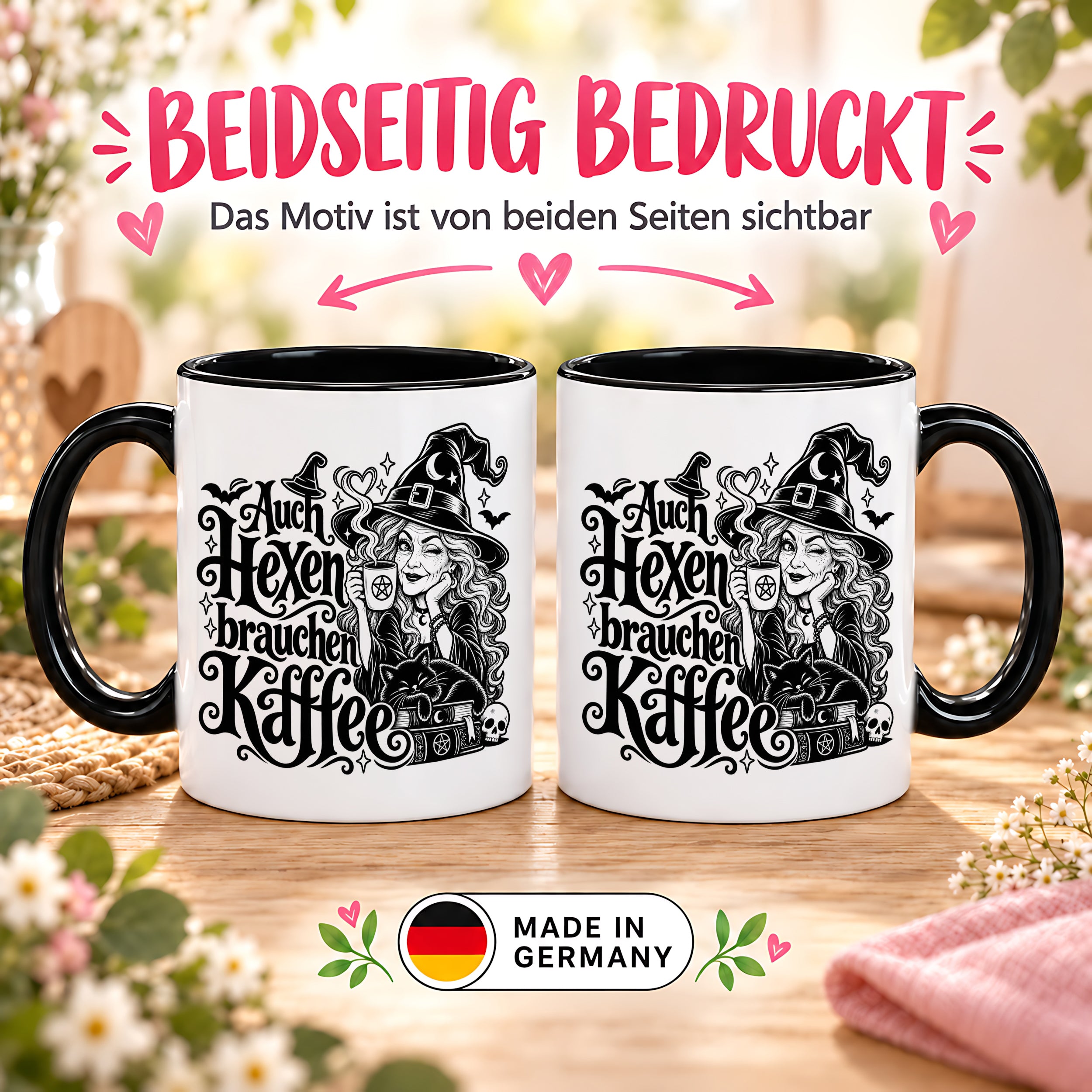 Herzbotschaft Tasse Auch Hexen brauchen Kaffee Lustige Geschenkidee